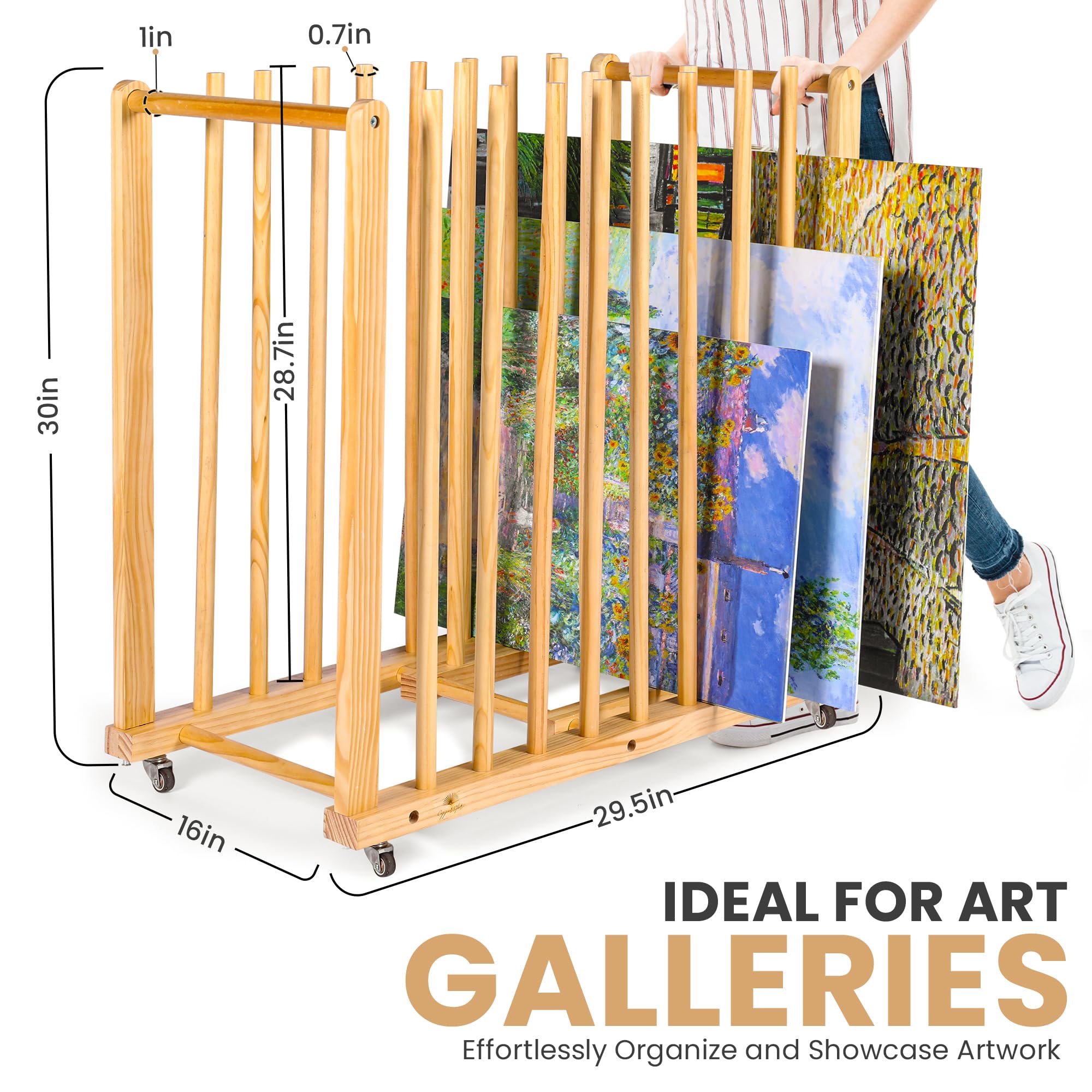Art Studio, organizer per tele, stendibiancheria con pannelli regolabili, manici e ruote per opere d'arte, tavole in tela, cornici e stampe