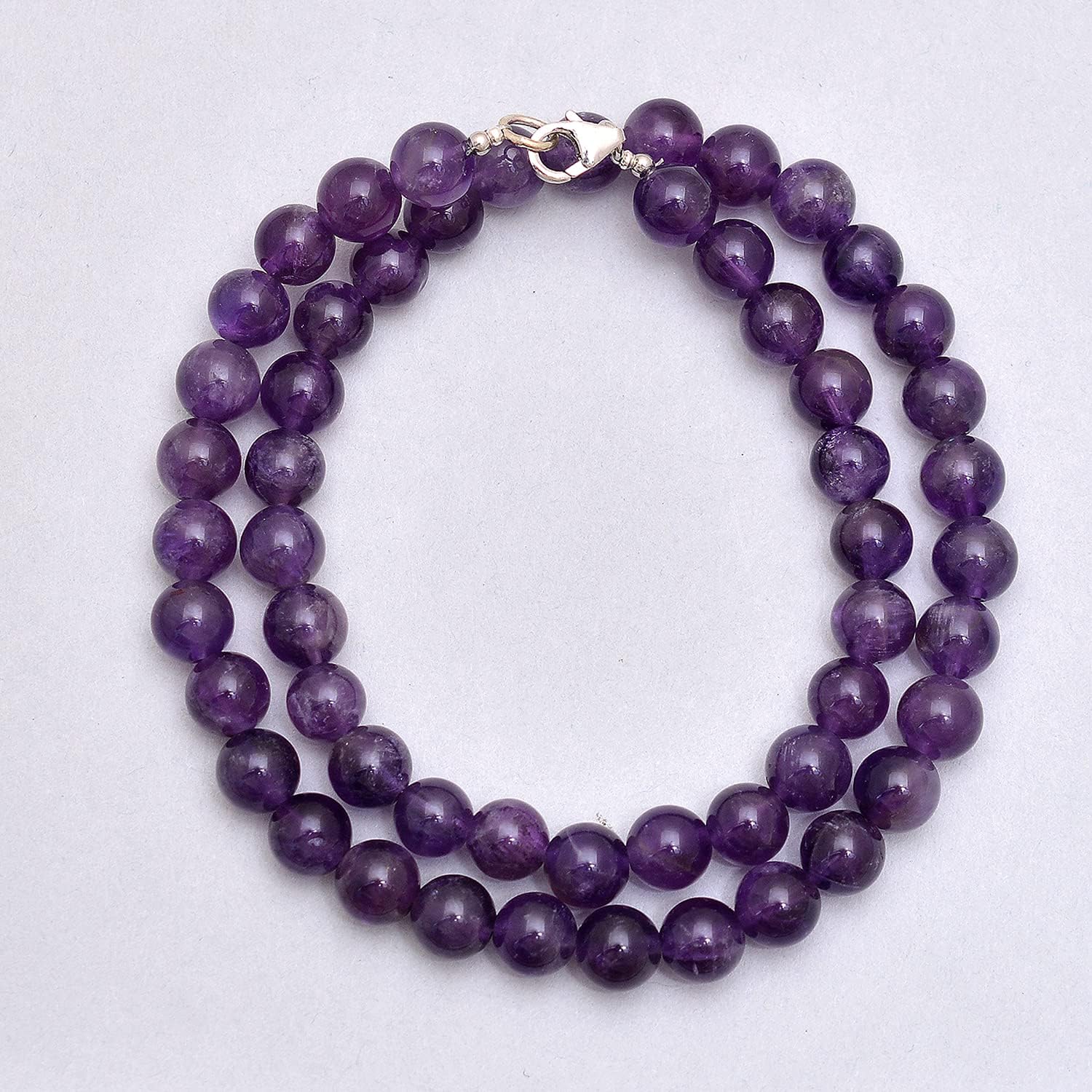 A&M Natural Amethyst Smooth Round 925 Sterling Silver Necklace, Healing Amethyst Beaded Necklace, Beautiful Gemstone Beaded Necklace Jewelry, Handmade Amethyst Necklace Jewelry For Gift And Casual Wear, Handmade Necklace, Amethyst Beads Necklace