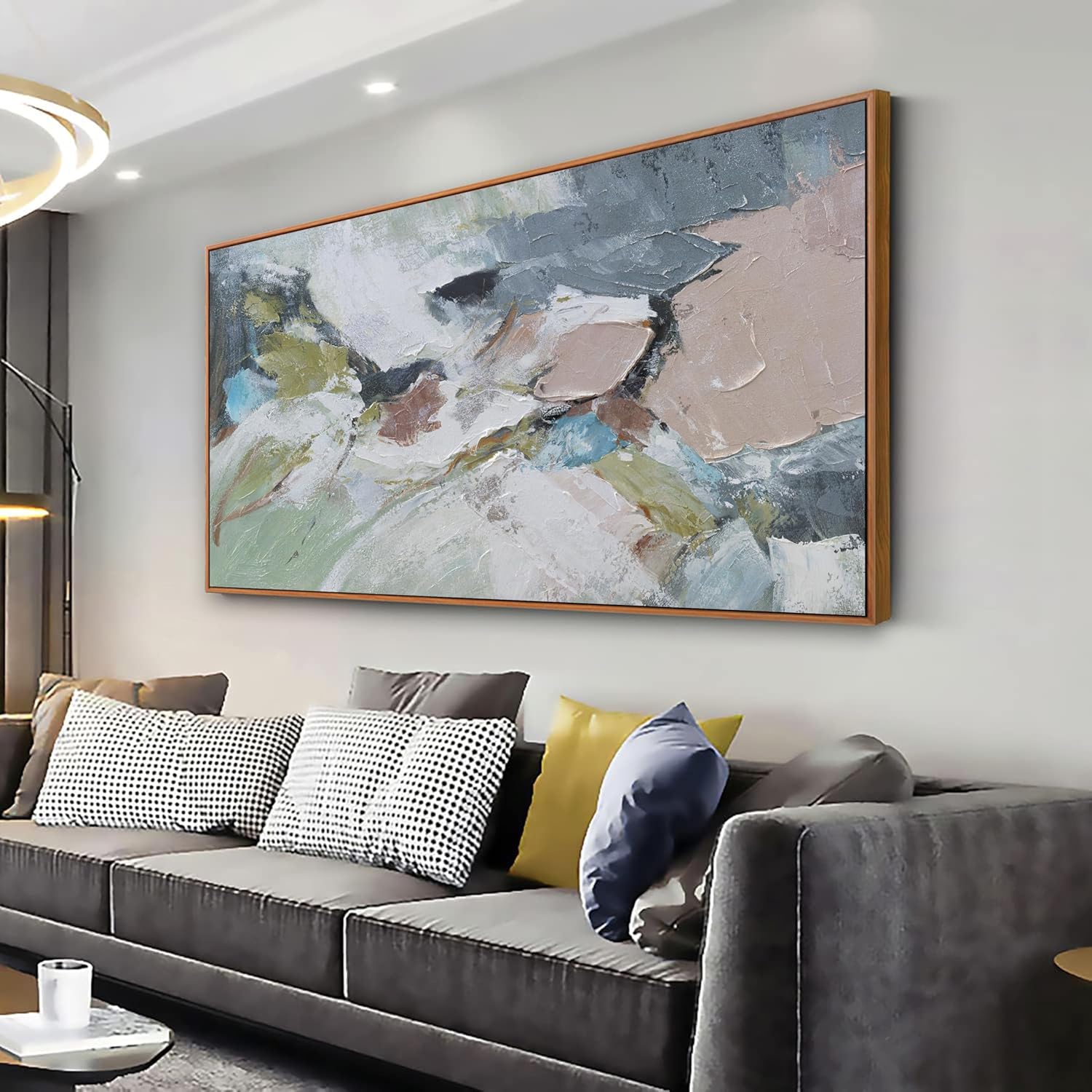 Photo 1 of  Pink Abstract Painting Large Wall Art Living Room Decor Green Canvas Print Colorful Abstract Wall Art For Living Room Home Office Decoration 30x60 Inch 