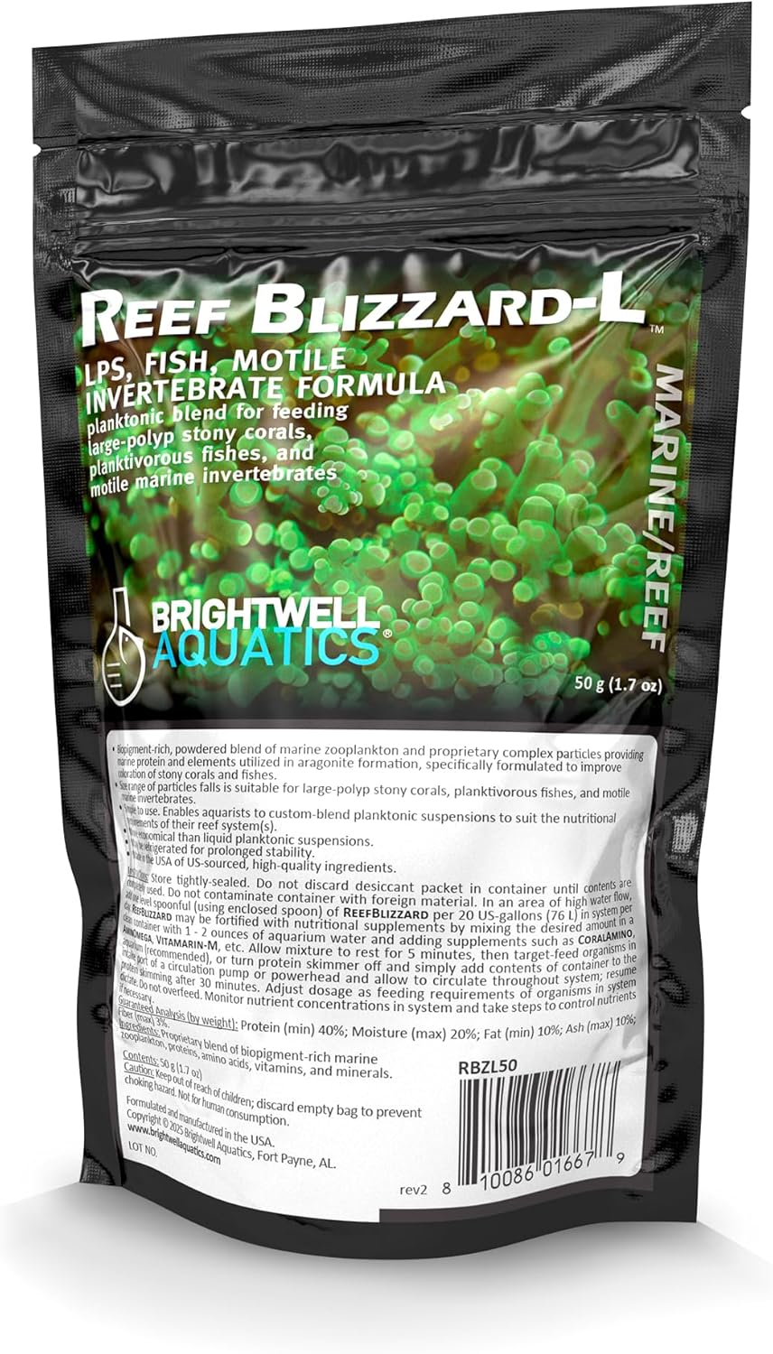 Brightwell Aquatics Reef Blizzard L - Powder Planktonic Food Blend to Feed Large Stony Corals & Planktivorous Fish