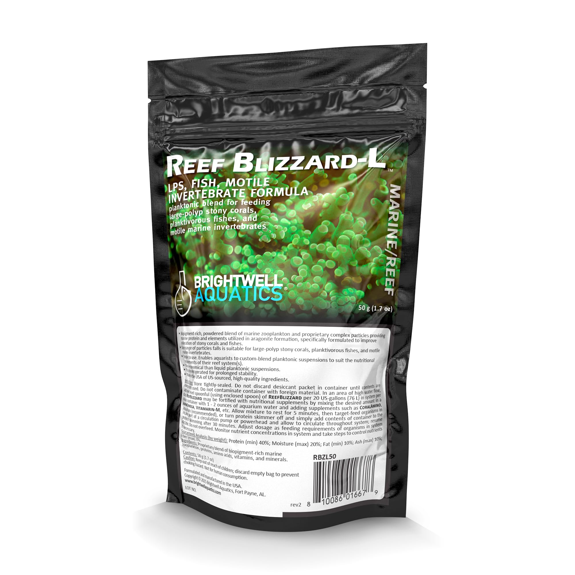 Brightwell Aquatics Reef Blizzard L - Powder Planktonic Food Blend to Feed Large Stony Corals & Planktivorous Fish, 50-g
