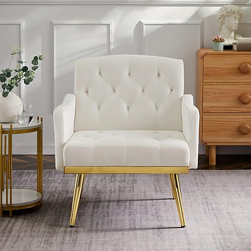 hansones Sillón decorativo de terciopelo con patas de metal dorado, moderna silla tapizada para sala de estar (negro)