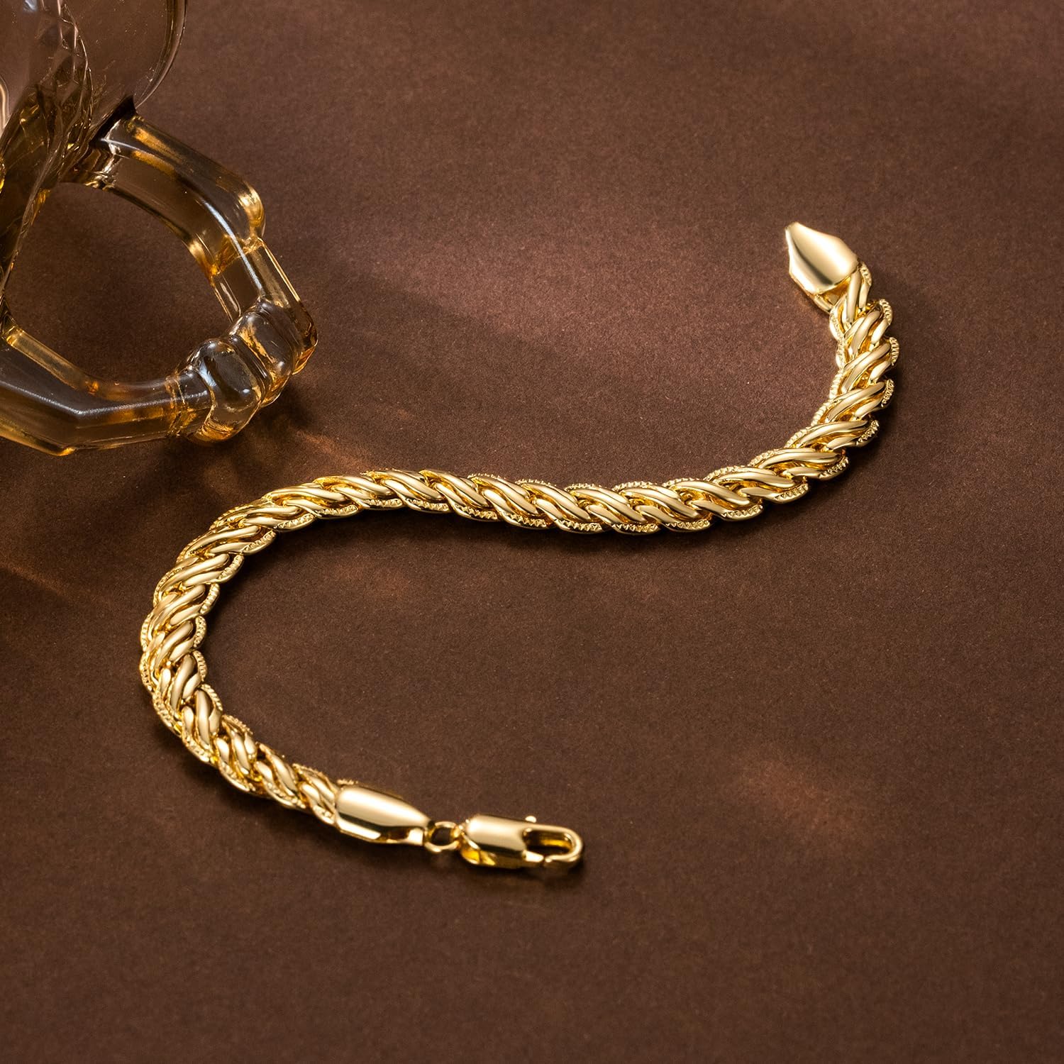 Gold Bracelets 14K Gold Bracelets for Women Rope or Braided Bracelet for Women Dainty Chain Mens Womens Bracelet 6.5/7/7.5/8/9in - Image 6