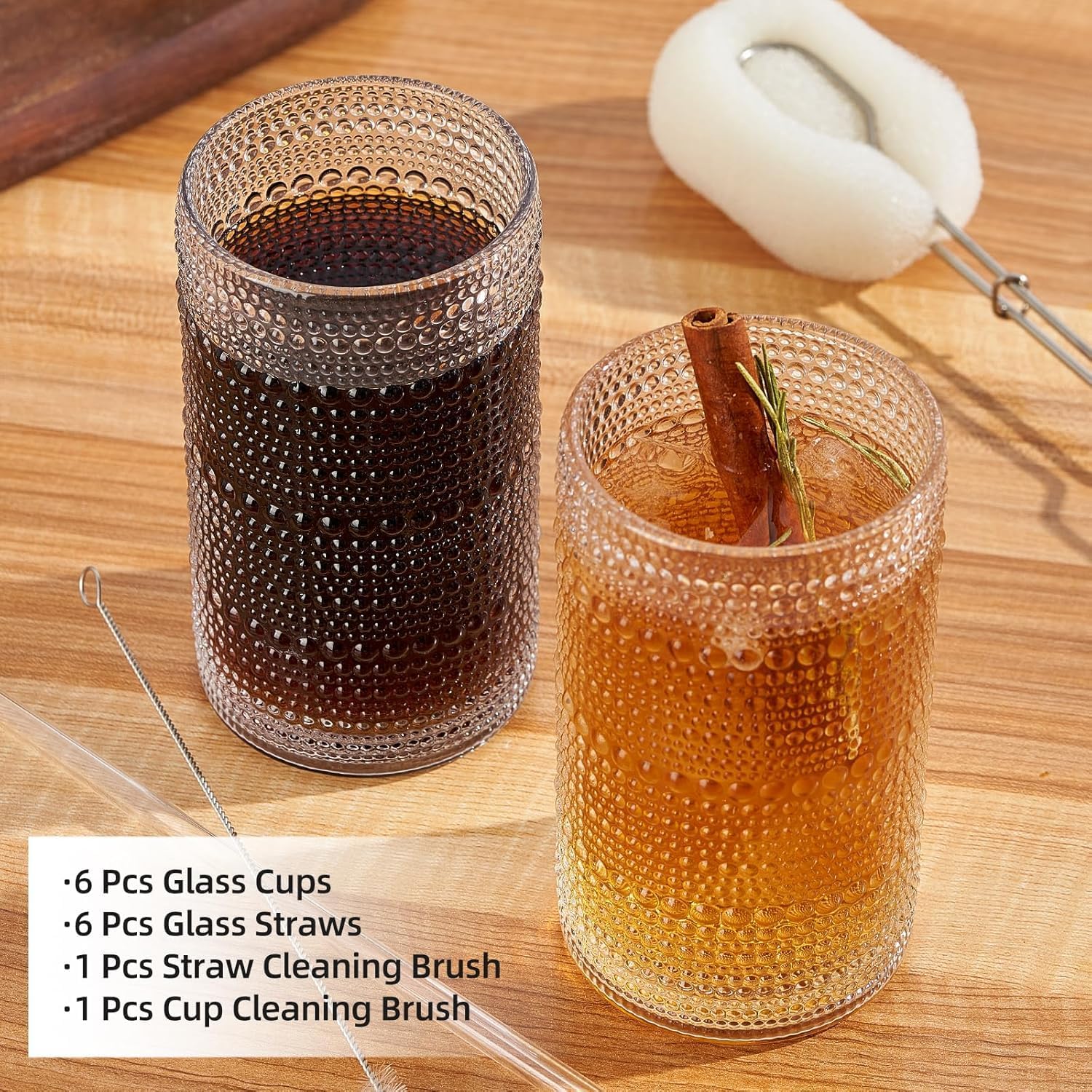 16oz Hobnail Drinking Glasses Set of 6, Vintage Large Capacity Embossed Clear Tumblers, Highball Glasses for Water, Cocktail, Beer, Whiskey, Juice & Bar Use - Image 7