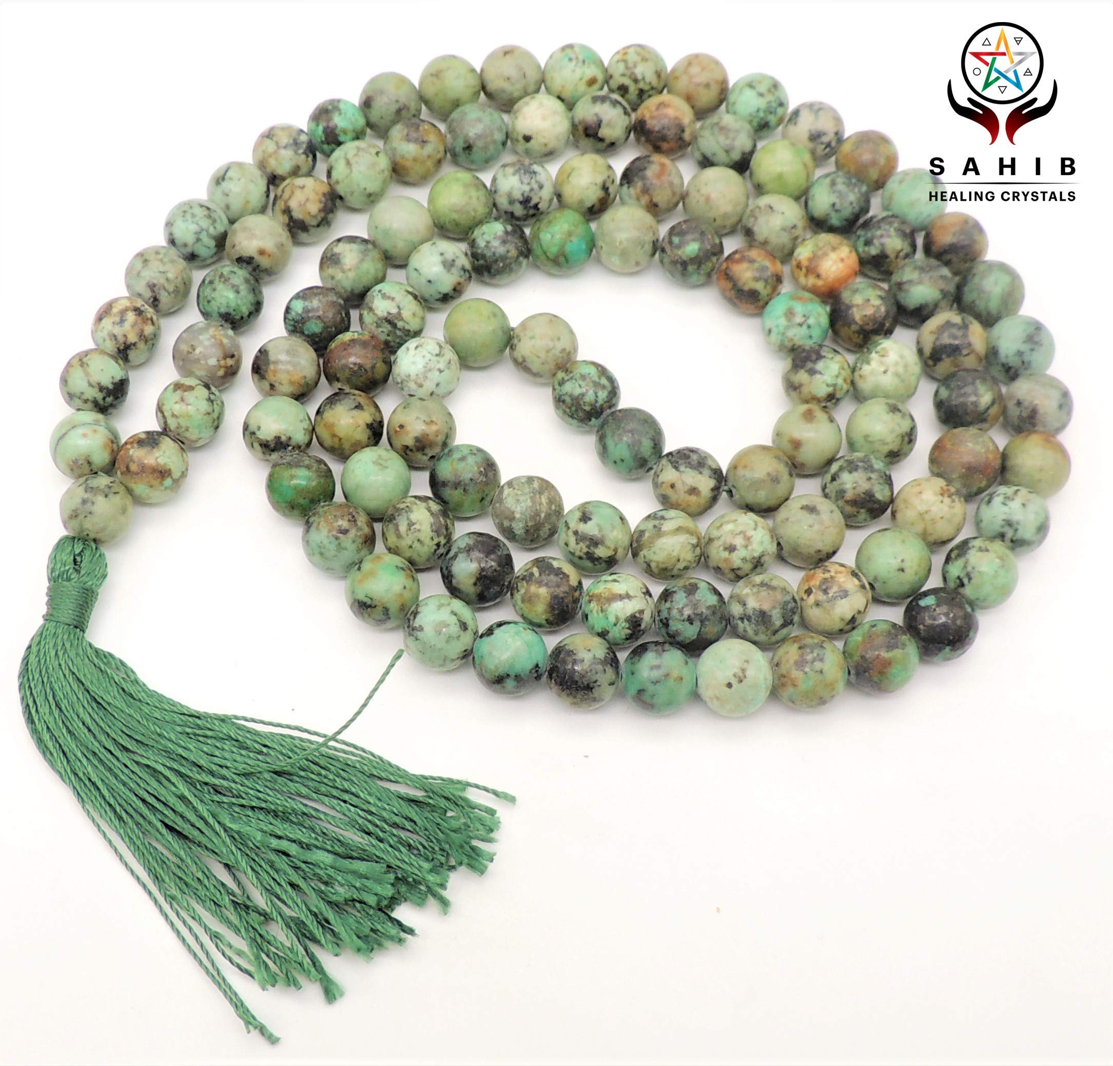 Unisex 8 mm 108 Beads Natural Stone Mala/Necklace (African Firoza Turquoise)