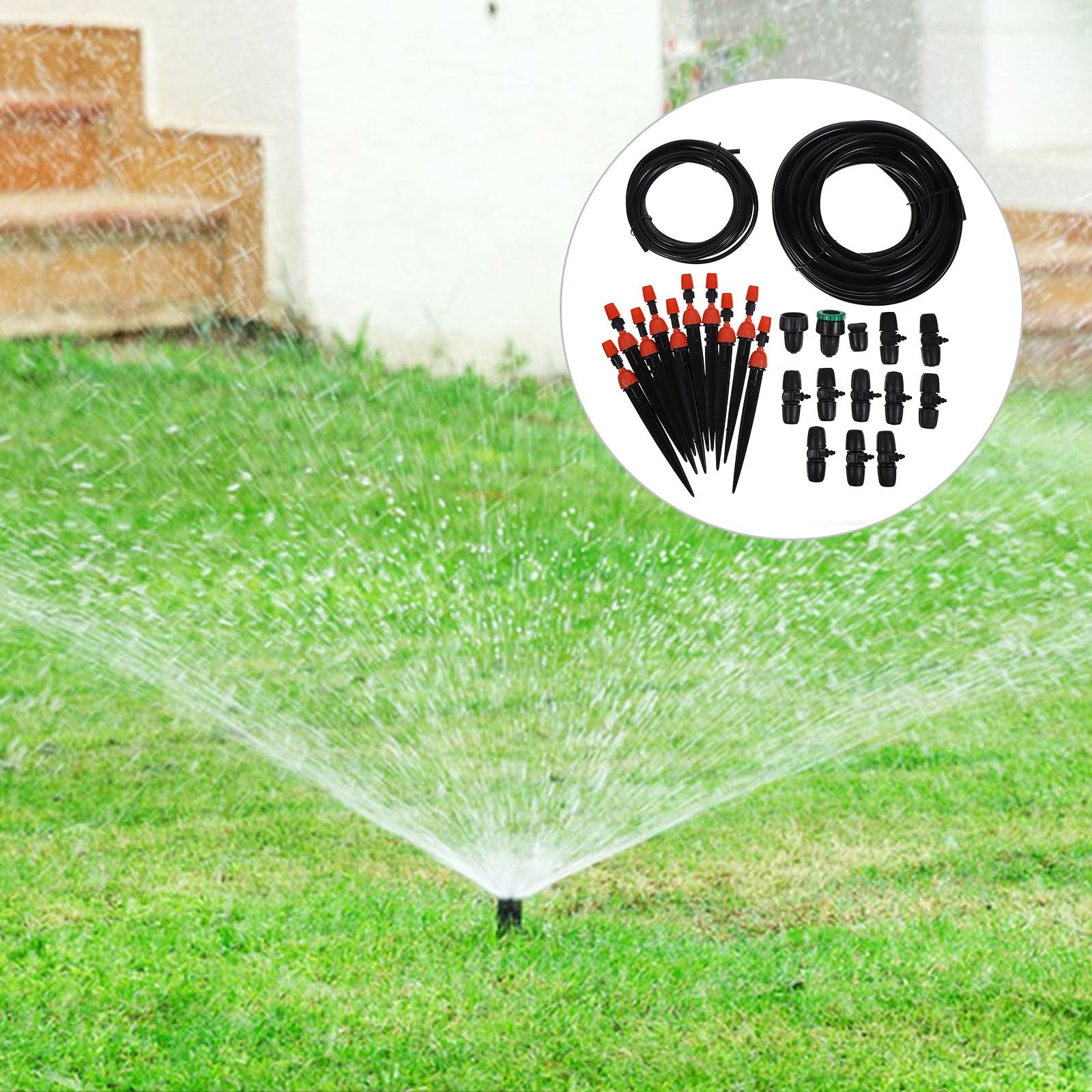Kit di Irrigazione a Goccia Automatico per Fiori e Arbusti in Pvc Nero e Timer Programmabile per Giardino e Balcone Fai da Te