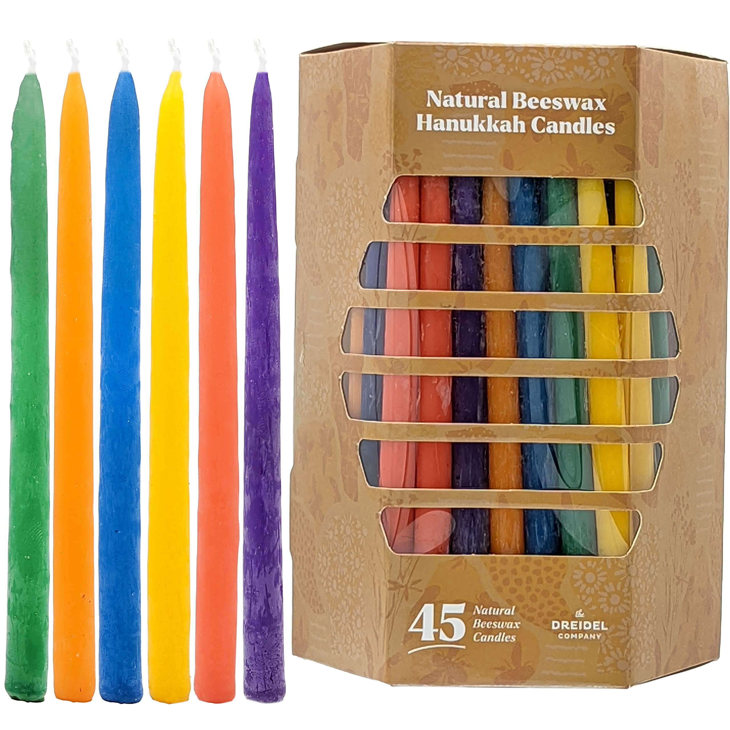 Dripless Hanukkah Candles Multicolored Beeswax, Hand-Made Striped Deluxe Tapered Decorations, Chanukkah Menorah Candles for All 8 Nights of Chanukah (Multicolor Beeswax)