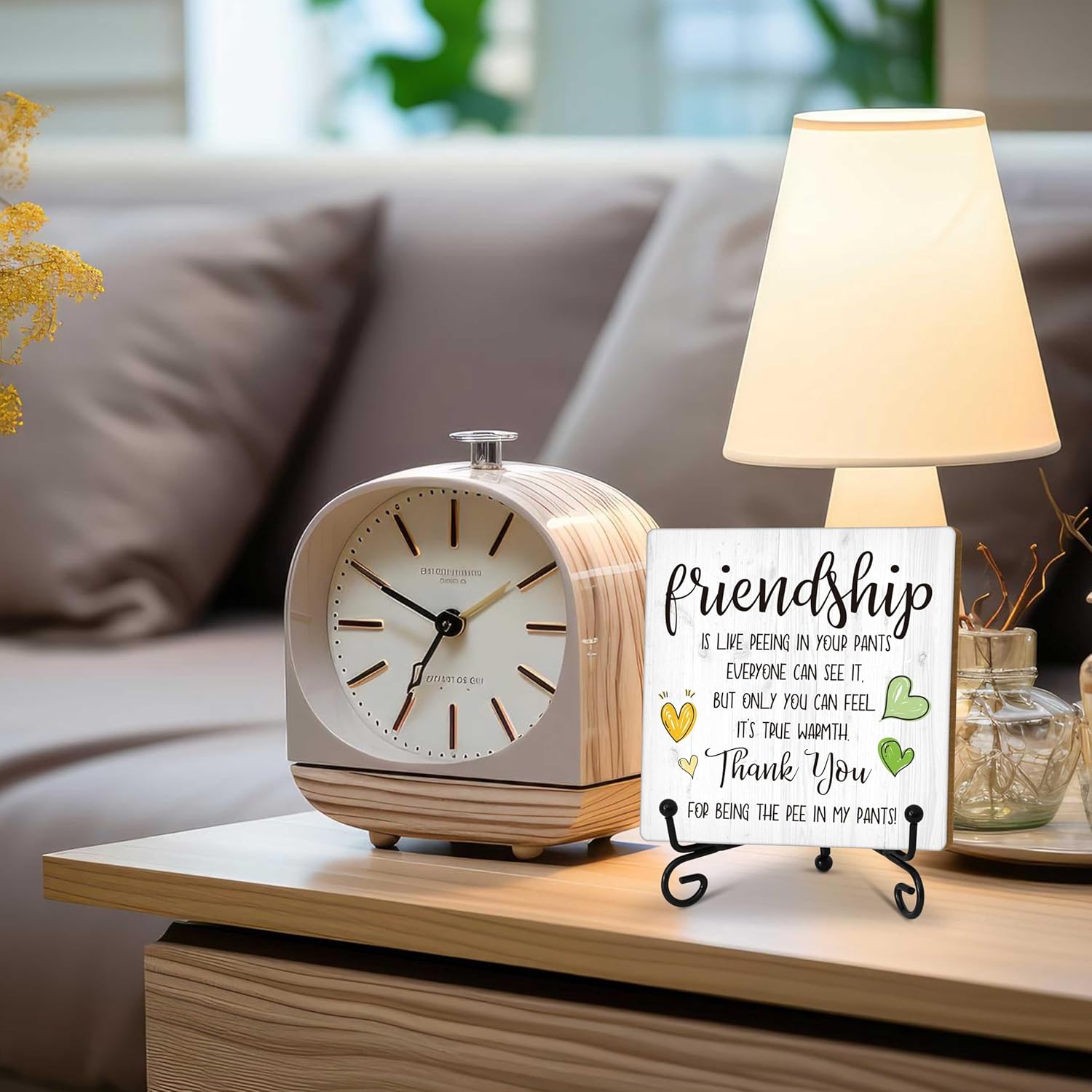 Friendship Gifts For Woman Men, Birthday Gifts for Best Friend, Desk Decor Signs For Home Office, Friendship is Like Peeing Your Pants Everyone Can See It Sign, Wooden Sign With Stand, A06 - Image 3