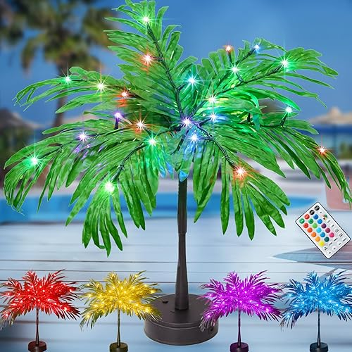 Palmera de 23 pulgadas que cambia de color, luces LED artificiales alimentadas por bateríaUSB, para decoraciones de fiestas tropicales, decoración