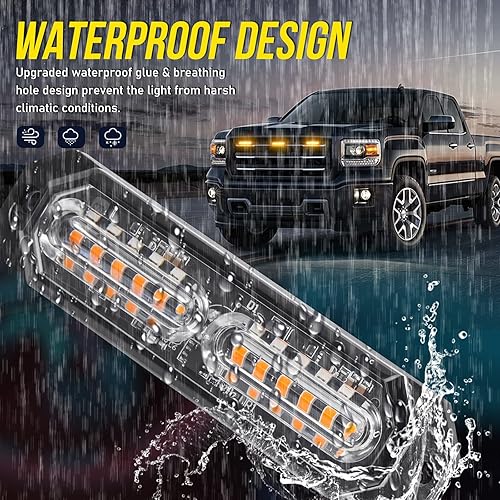 Miniatura 6 de Paquete de 1 unidad, luces LED ámbar para camiones, 12 luces LED ámbar, luz estroboscópica de parrilla de montaje en superficie de emergencia, mini