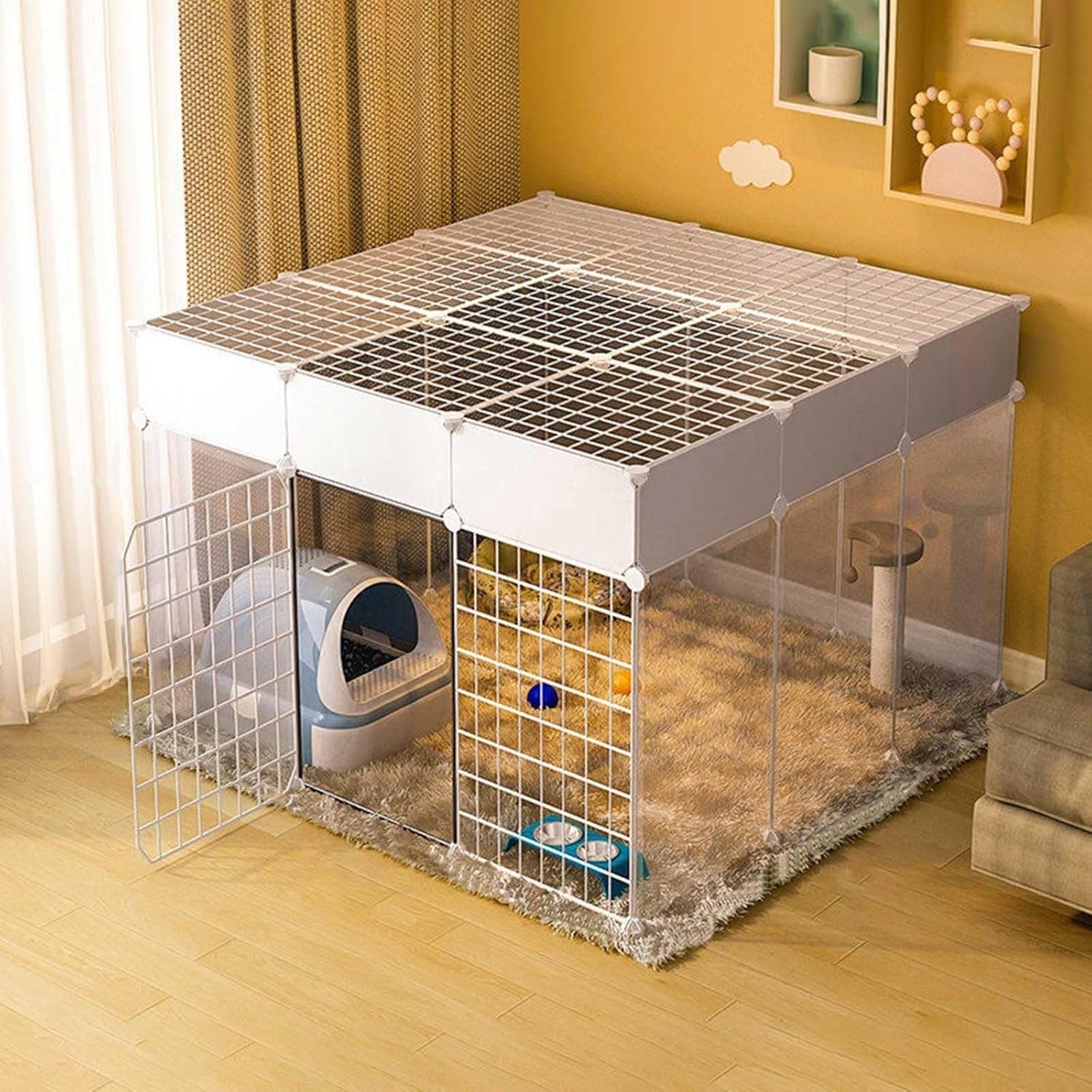 Portable Cat Cage & Playpen - Detachable Metal Enclosure for Small Animals - Perfect for Guinea Pigs, Bunnies, Ferrets, Hamsters & Puppies - 111x111x65cm Indoor Pet Fence