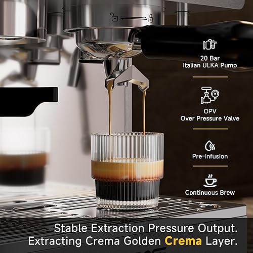 Miniatura 2 de Máquina de café expreso profesional con molinillo, presión de bomba de 20 bares, varita espumadora de leche y medidores dobles, tanque de agua de