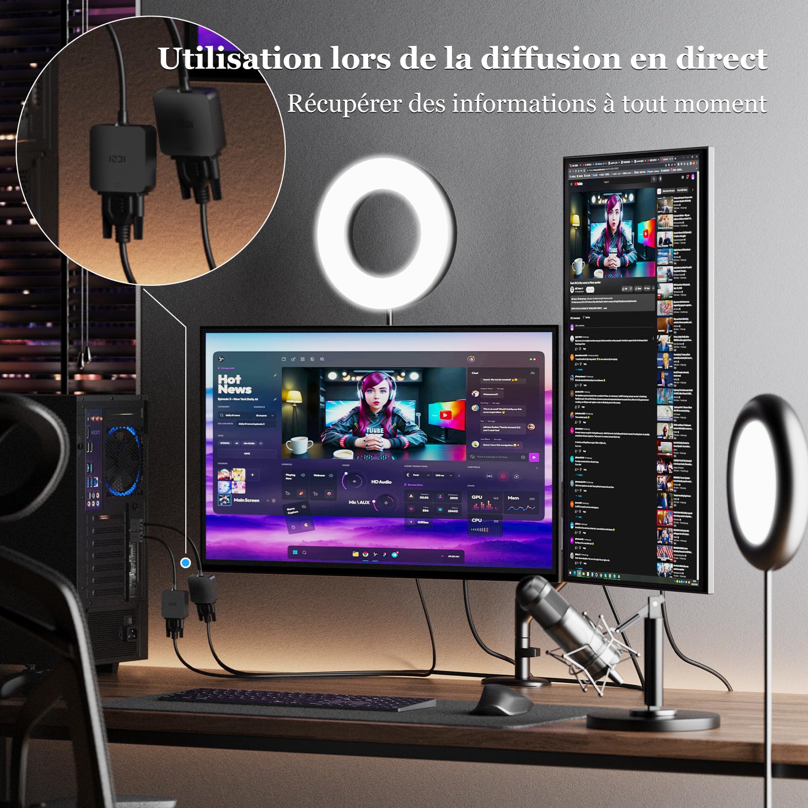 ICZI Lot de 2 Adaptateurs HDMI vers VGA 1080P, Convertisseur HDMI Mâle vers VGA Femelle Noir