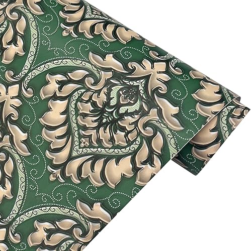 Miniatura 8 de Paquete de 2 revestimientos para estantes para armarios de cocina, armarios, fáciles de limpiar, autoadhesivos, papel tapiz de damasco verde,