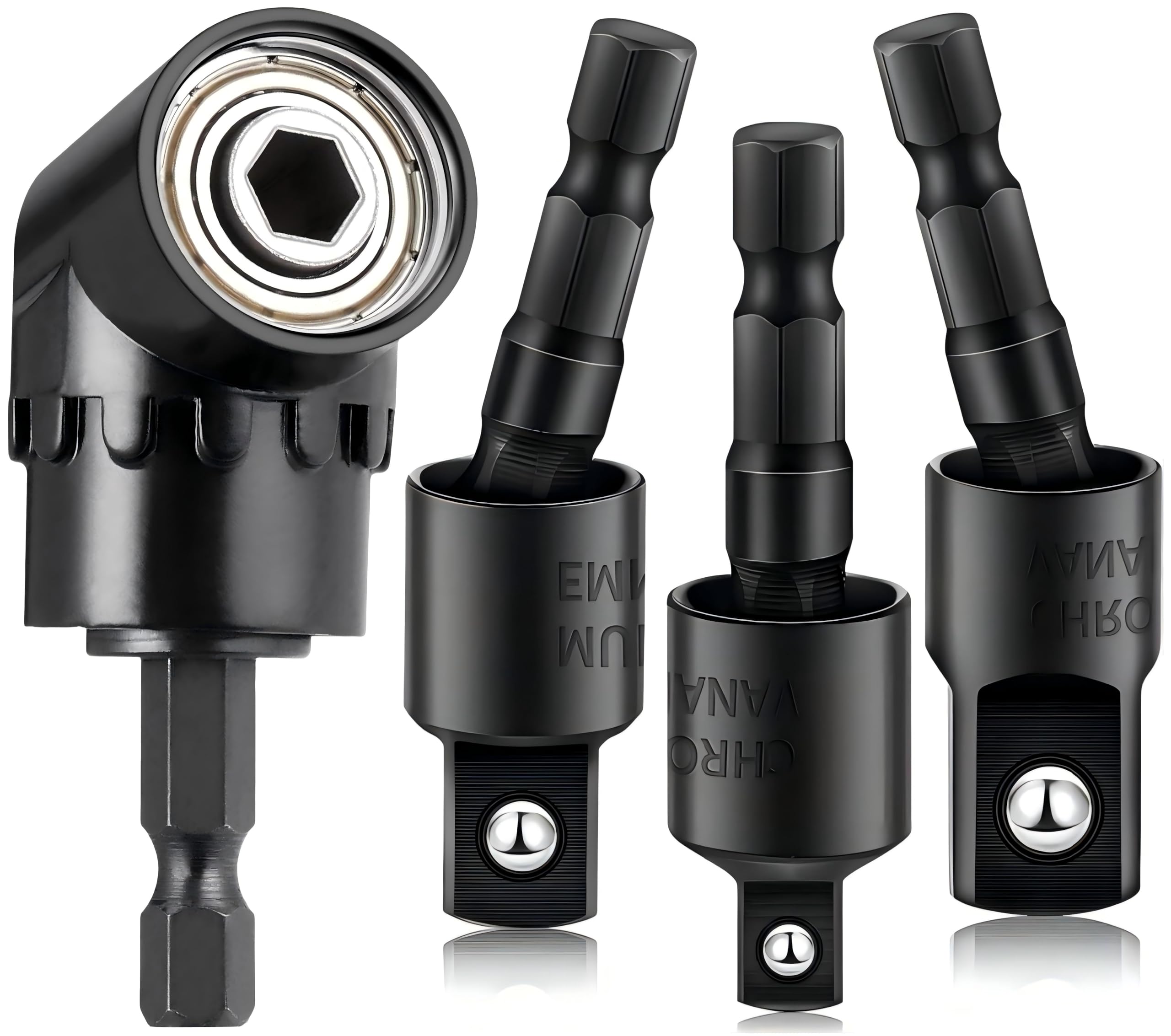 Impact Grade Driver Sockets Adapter Extension Set Drill Bit 3Pcs 1/4 3/8 1/2" 360°Rotatable Universal Socket Adapter Set+Right Angle Drill 105°Right Angle Screwdriver Set Drill Hex Bit Socket Adapte