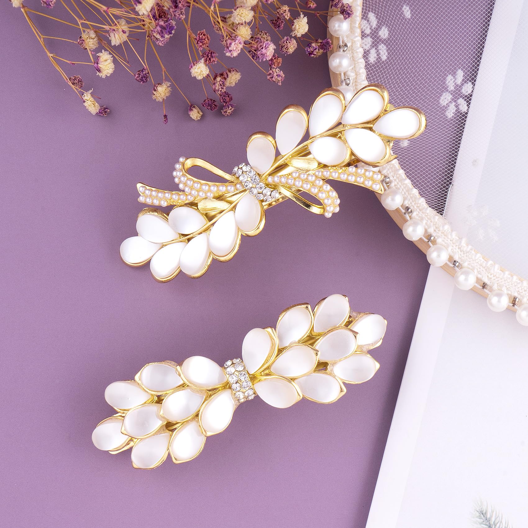 Amazon.co.jp: Isslly フラワーオパール ヘアクリップ 2個