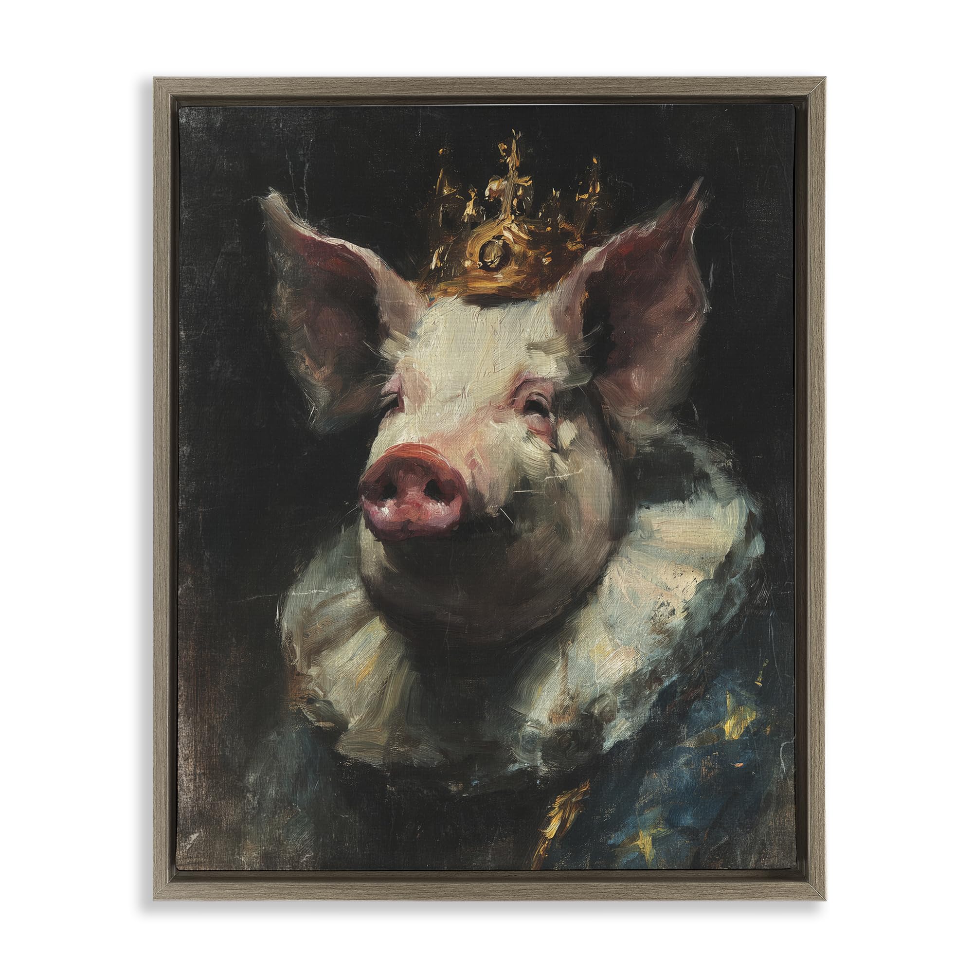 Stupell Industries Montalcino Elm (Textured) 'Crowned Imperial Pig'| Floating Frame Canvas Art