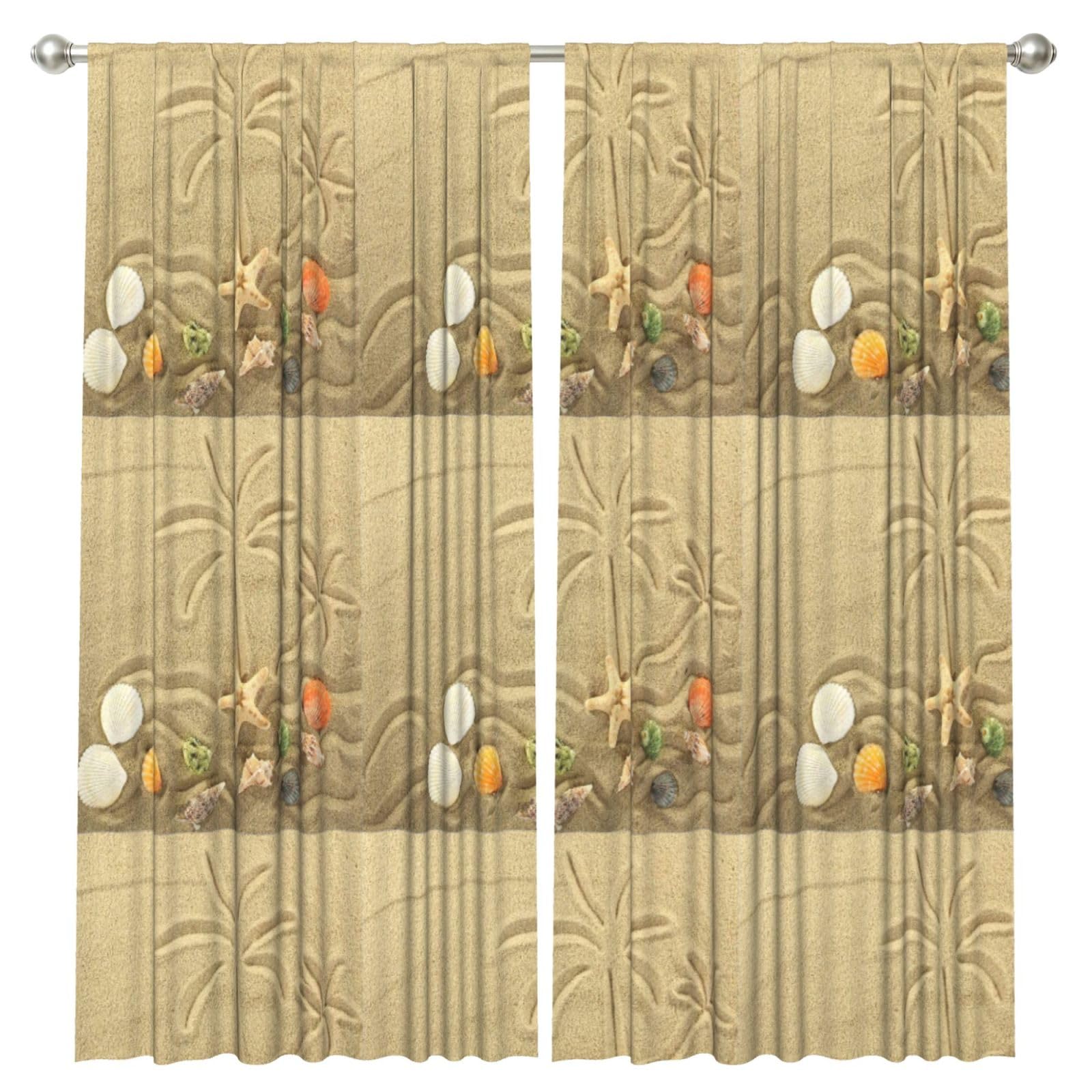 InOmak Beach And Palm Trees, 2 Panels Window Curtains 52 x 84 Inch Blackout Curtains for Living Room Bedroom