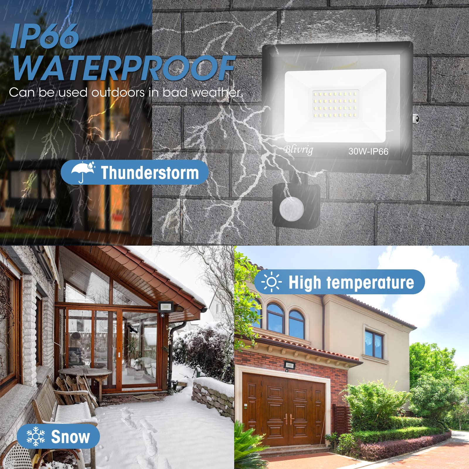 1*Faretto LED da Esterno con Sensore di Movimento 30W 3000LM Faro LED Esterno IP66 Impermeabile LED Esterno Bianco Freddo 6000K Lampada a Rsparmio LED per Cortile, Campo da Basket