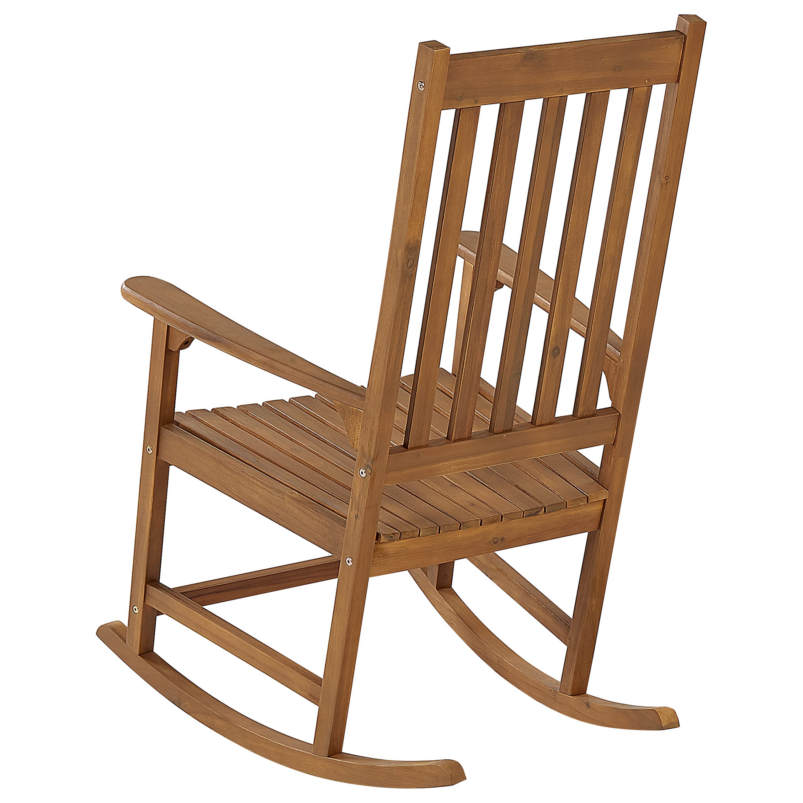 Beliani Chaise à Bascule en Acacia Bois Clair Haut Dossier et Assise Epaisse Classique Bojano