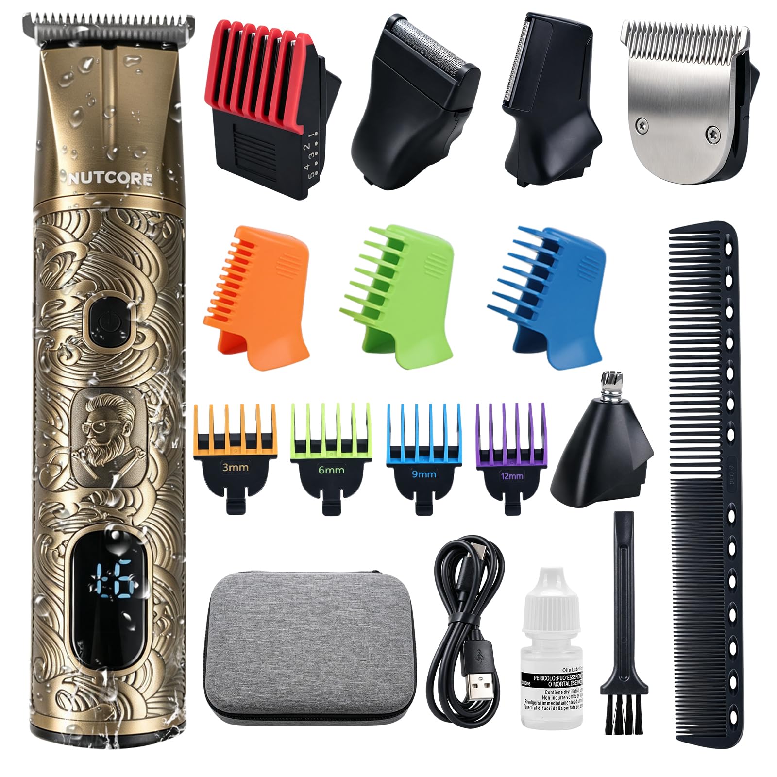 Beard Trimmer for Men, Electric Shavers Razor Mens Shaver Men Professional Waterproof 5 In 1 Grooming Kit With Adjustable Comb LED Display Storage Bag