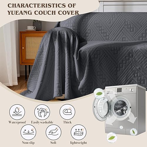 Miniatura 7 de Funda impermeable para sofá, reversible, apta para mascotas, lavable y antideslizante, con 3 cojines, para perros y gatos (71 x 118 pulgadas, gris