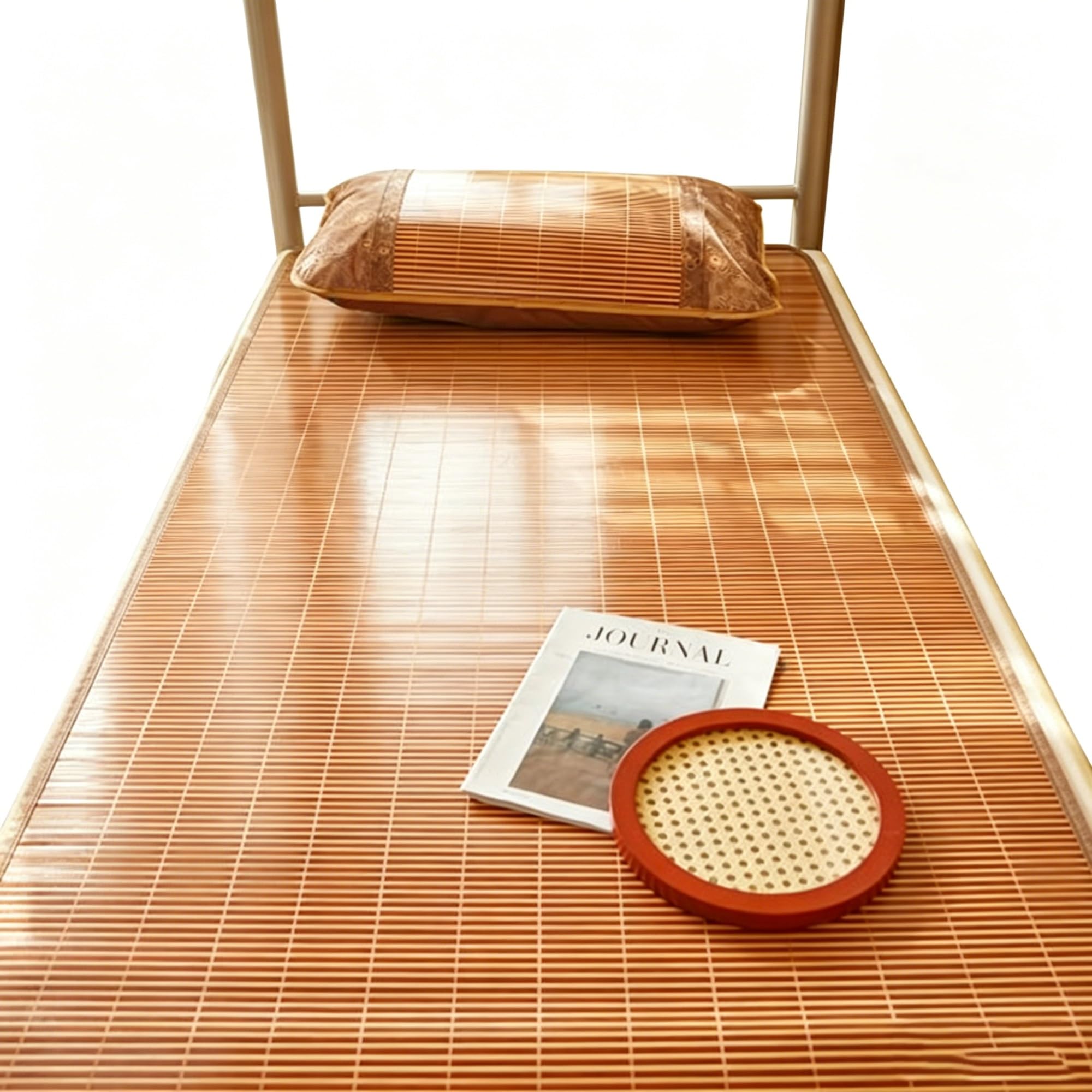 Foldable Summer Bed Mat, Bamboo Rattan Sleeping Mattress Topper, Cool Breathable Floor Mat, Smooth Cooling Bed Pad For Home Bedding, School Dorm, Daybed, Outdoor Traveling(B,L195xW100cm)