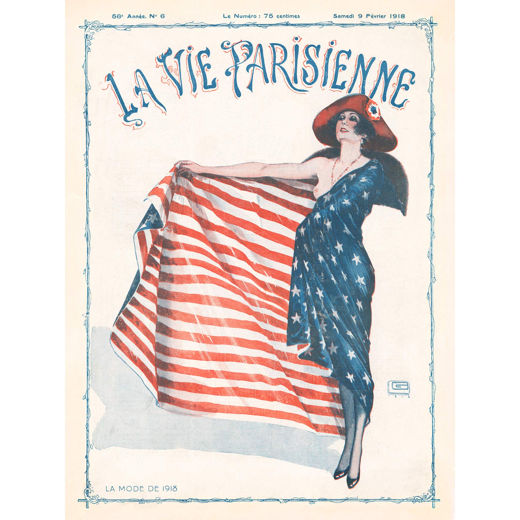 Artery8 La Vie Parisienne Fashion 1918 USA Flag Magazine Cover Large Wall Art Poster Print Thick Paper 18X24 Inch