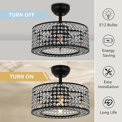 Miniatura 4 de MOOONICHE Ventilador de techo enjaulado con luces y control remoto, lámpara industrial sin aspas de 17.8 pulgadas, lámpara de araña de cristal para