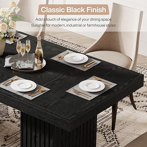 Miniatura 7 de Tribesigns Mesa de comedor para 4-6 personas, mesa de cocina moderna de 63 pulgadas con pedestal doble resistente, muebles de cena rectangulares