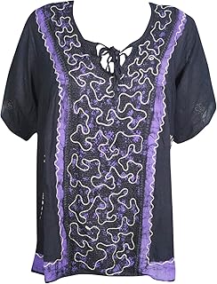 Mogul Interior Uma Womens Tunic Top Black Embroidered Summer Boho Blouse Tops X-L