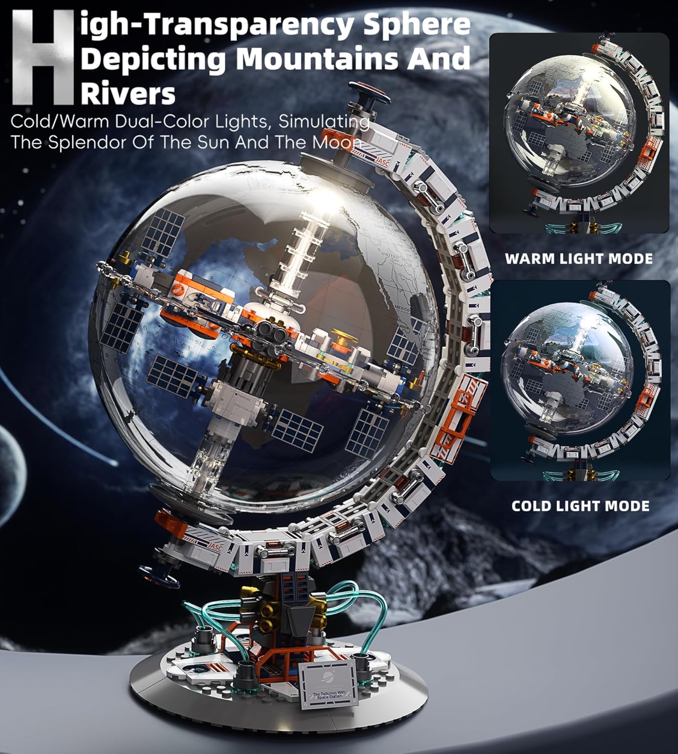 Lodikisbay 宇宙ステーション地球儀組み立てセット 大人用 360&deg;回転可能な知育STEMおもちゃ デュアルイルミネーション