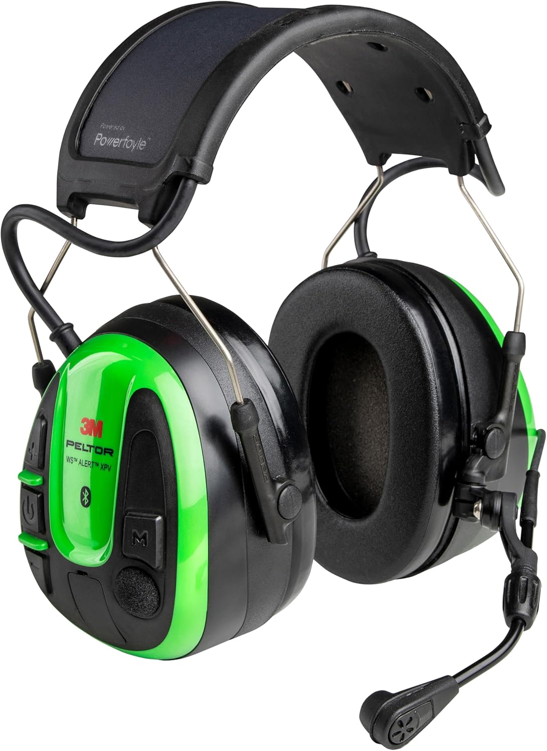 3M PELTOR WS ALERT XPV Headset, Solar Powered, MRX21A1WS7, Headband, Connected Equipment App, MultiPoint Bluetooth, Noise Cancelling Microphone, 22 dB, Green
