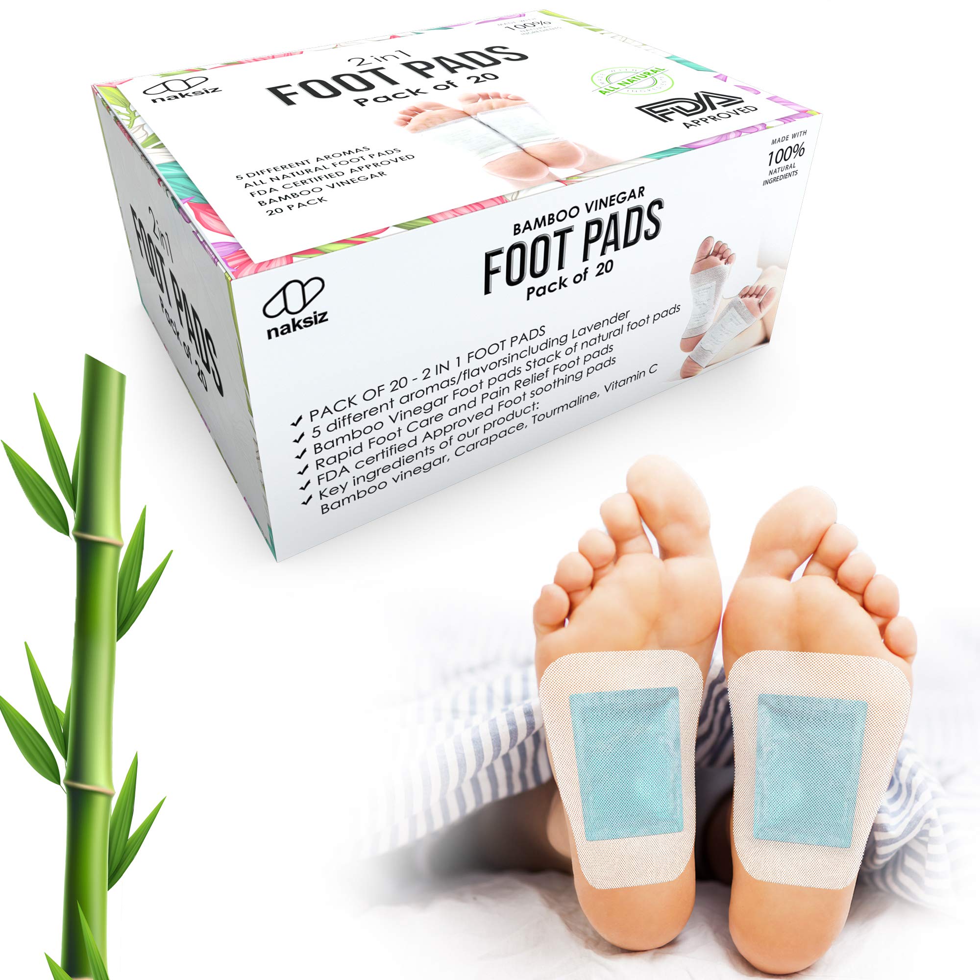 Detox Foot Pads by NAKSIZ Foot Detox Pads to Remove Toxin 20 Pcs All Natural and Organic