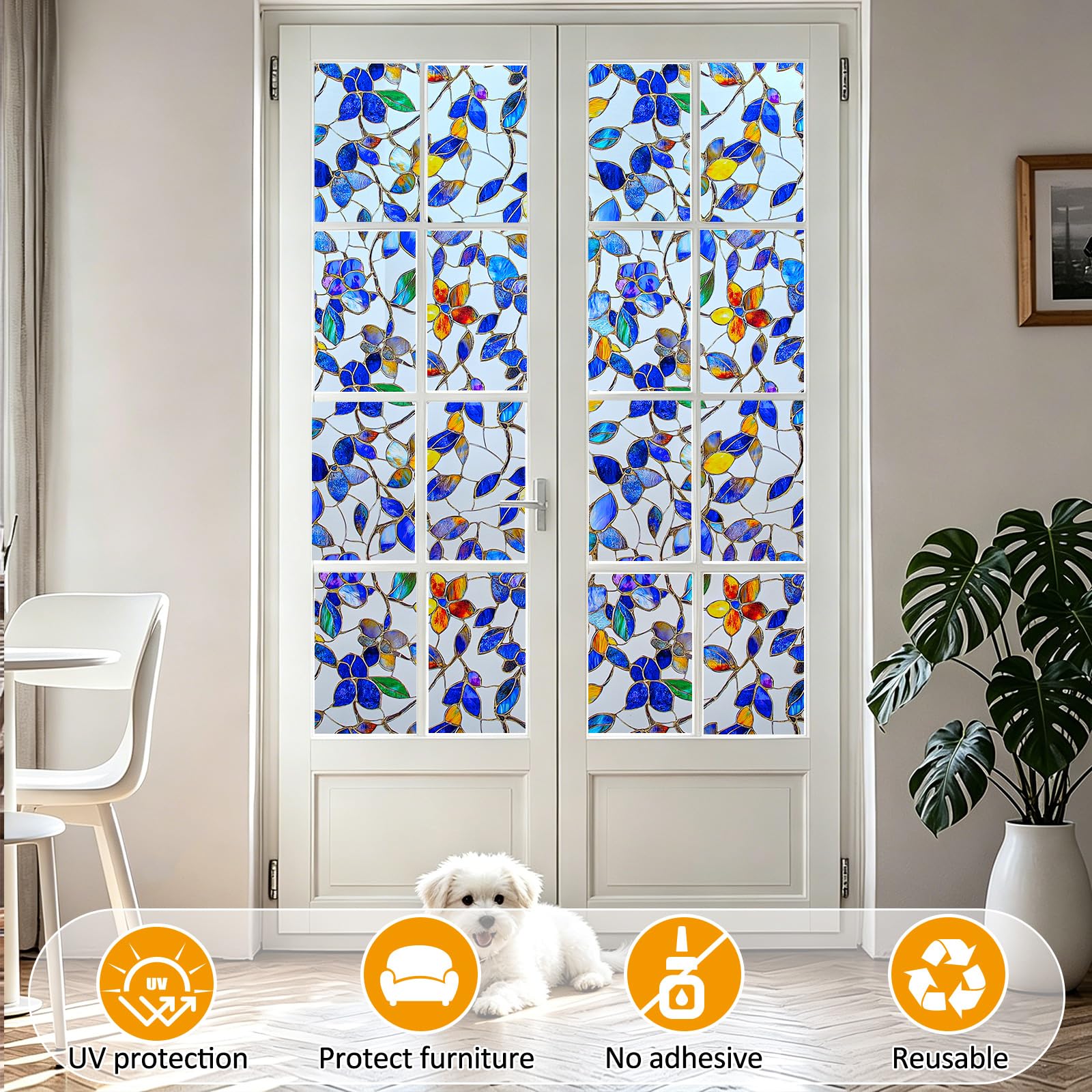 Countewol Sichtschutz-Fensterfolie, 24 Stunden, Tag und Nacht, Wärmedämmung, statisch haftend, dekorative Glasfolie, UV-Violett, 61 x 200 cm
