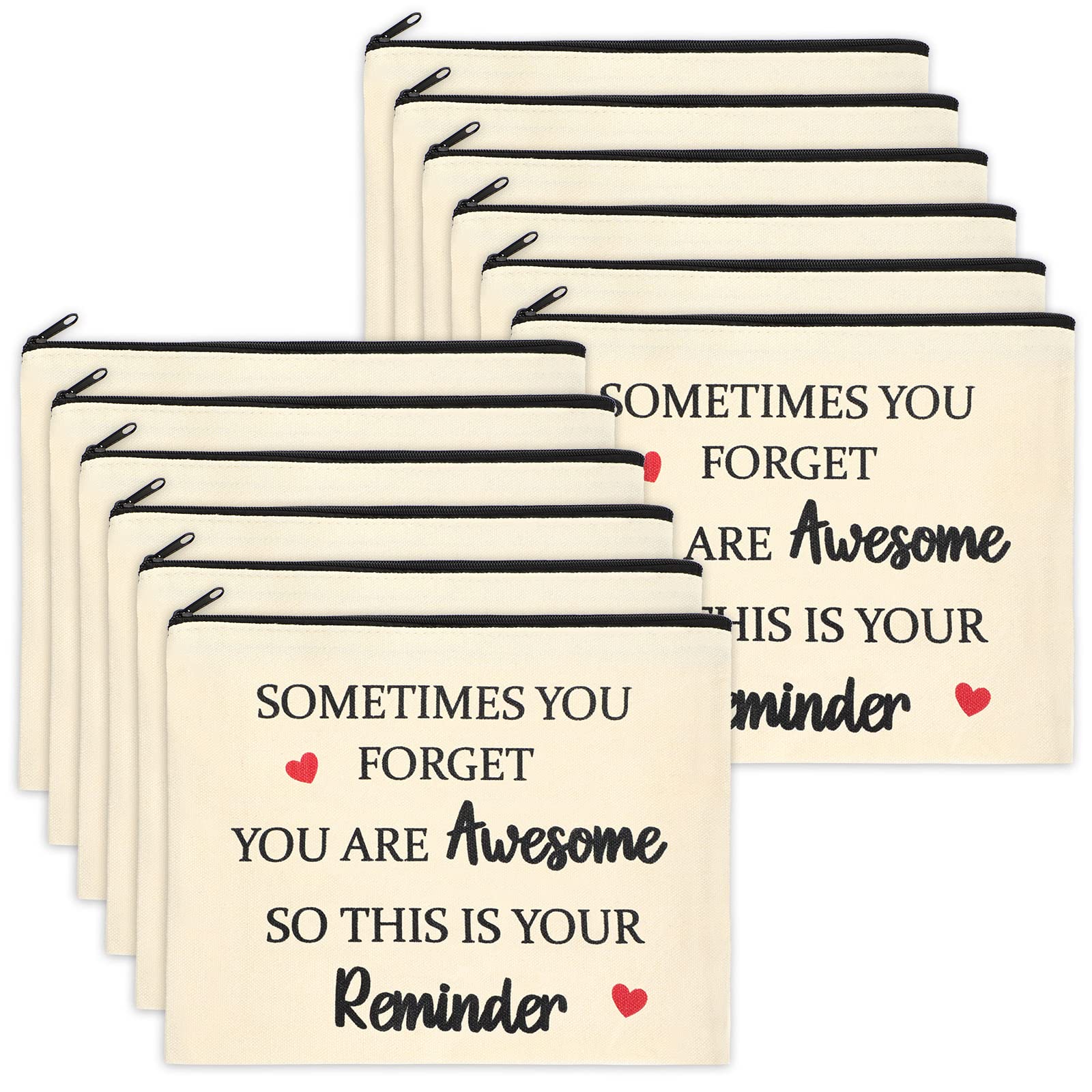 Coume 12 Pieces Employee Appreciation Gifts for Women Makeup Bags Bulk Thank You Valentines Gifts for Coworker Staff Nurse Inspirational Canvas