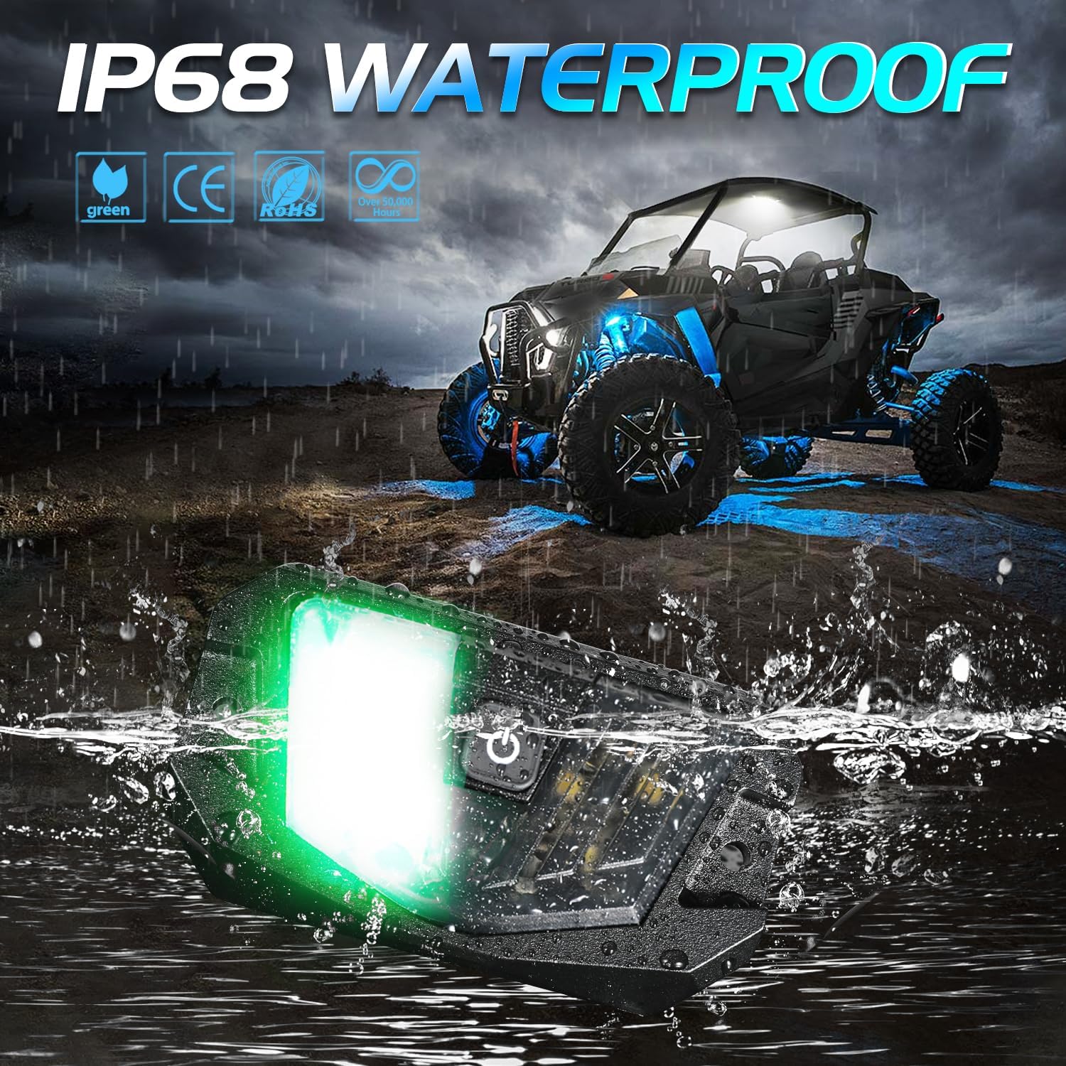 Niwaker 2FT LED Whip Light with Universal UTV Dome Light - White & Green