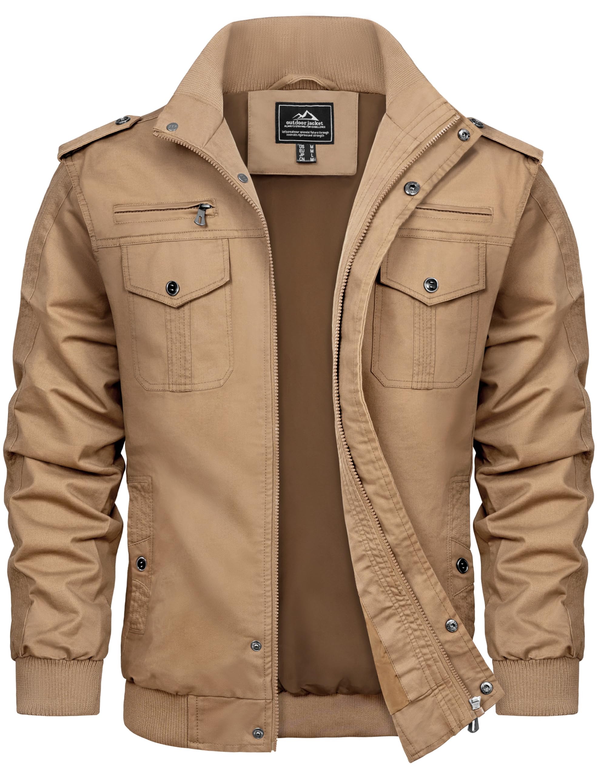 TACVASEN Jacke Herren Übergang Fliegerjacke Arbeitsjacke Winddichte Frühlingsjacke Armeejacke Windbreaker Khaki XL