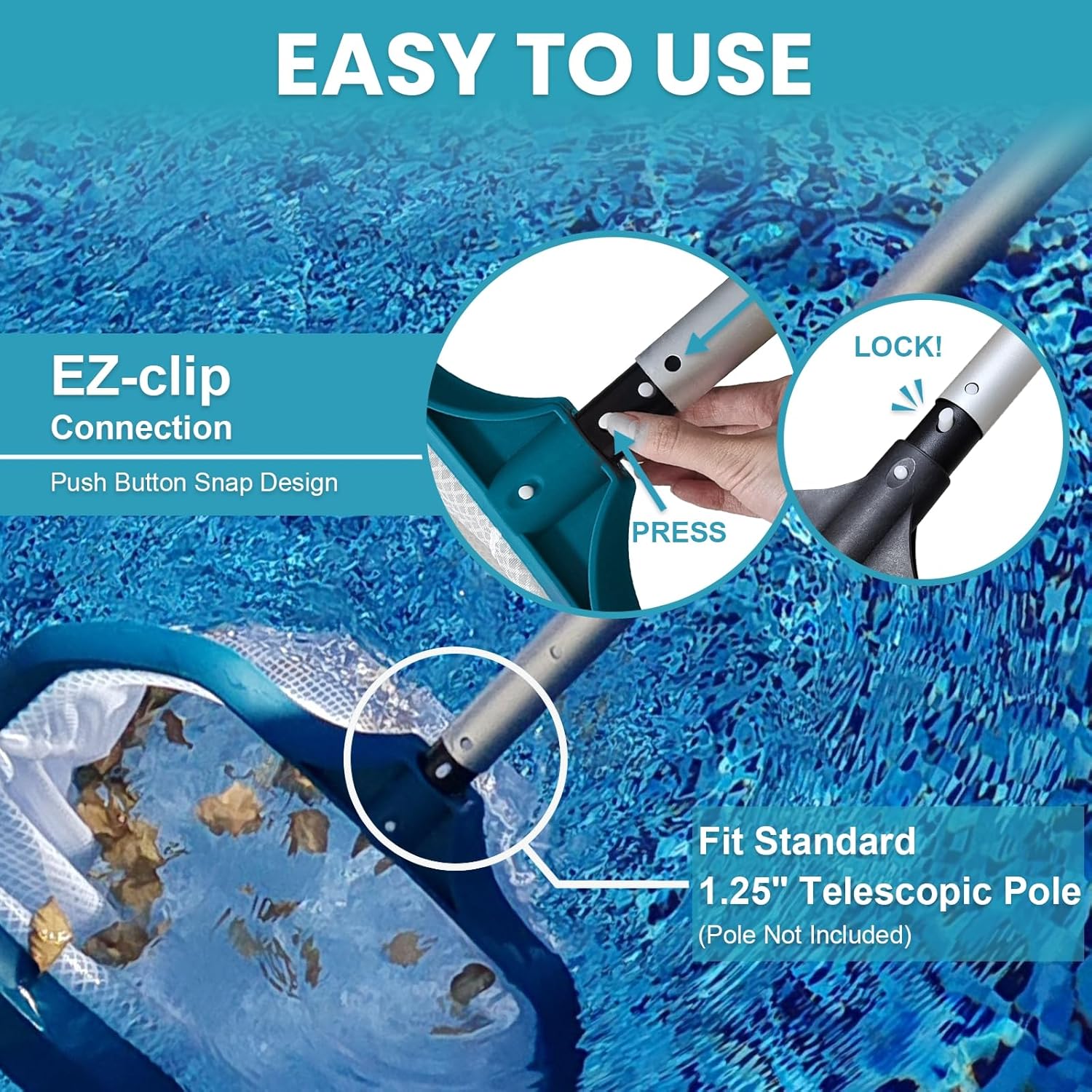 POOLWHALE Pool Skimmer Net - Upgrade Swimming Leaf Rake with Extra Wide Scoop Edge, Fine Mesh Nets for Pool Cleaning Leaves, Debris (Not Pole)