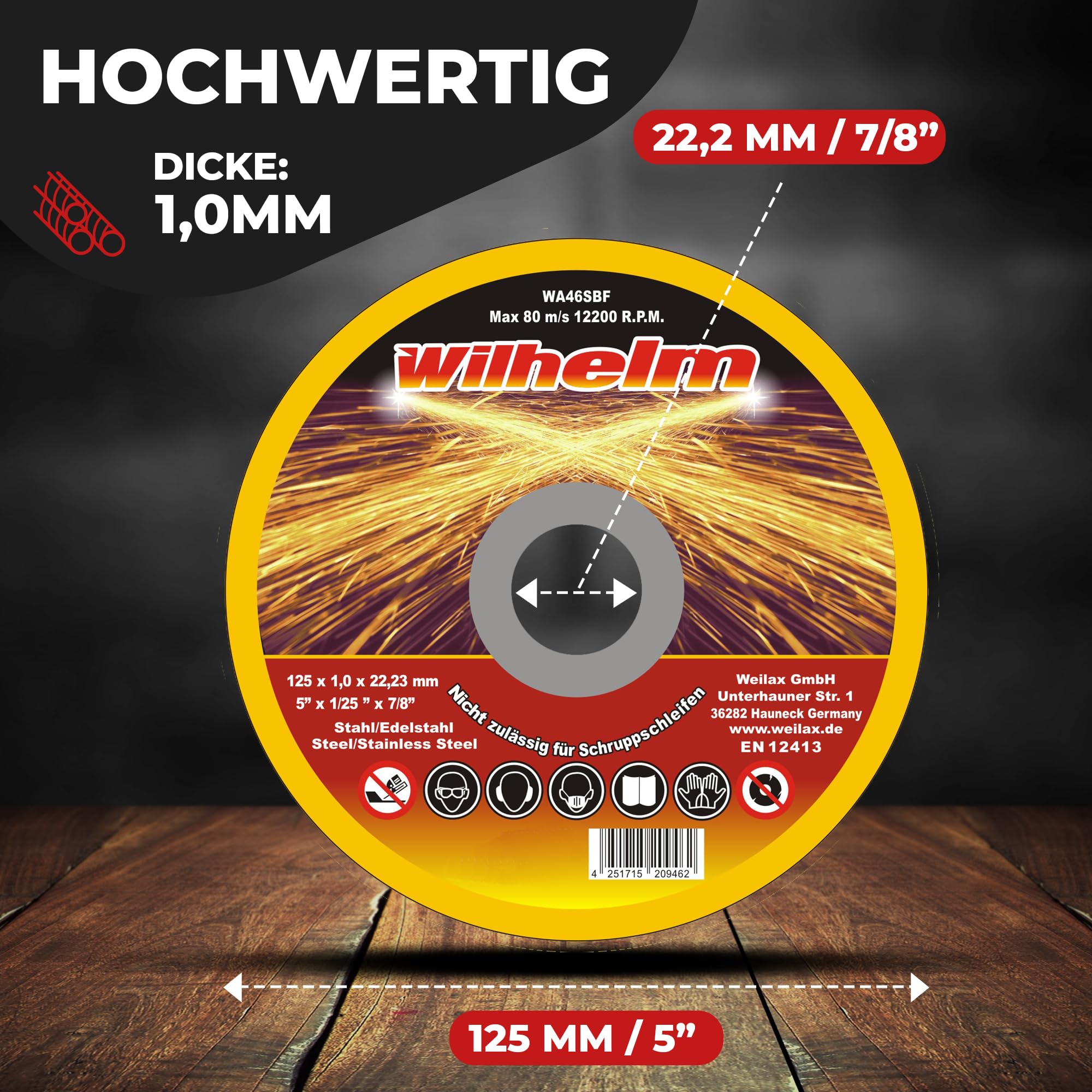200 x Wilhelm Trennscheiben Ø 125 Edelstahl Metall Stahl Inox Blech Flexscheiben Extradünn