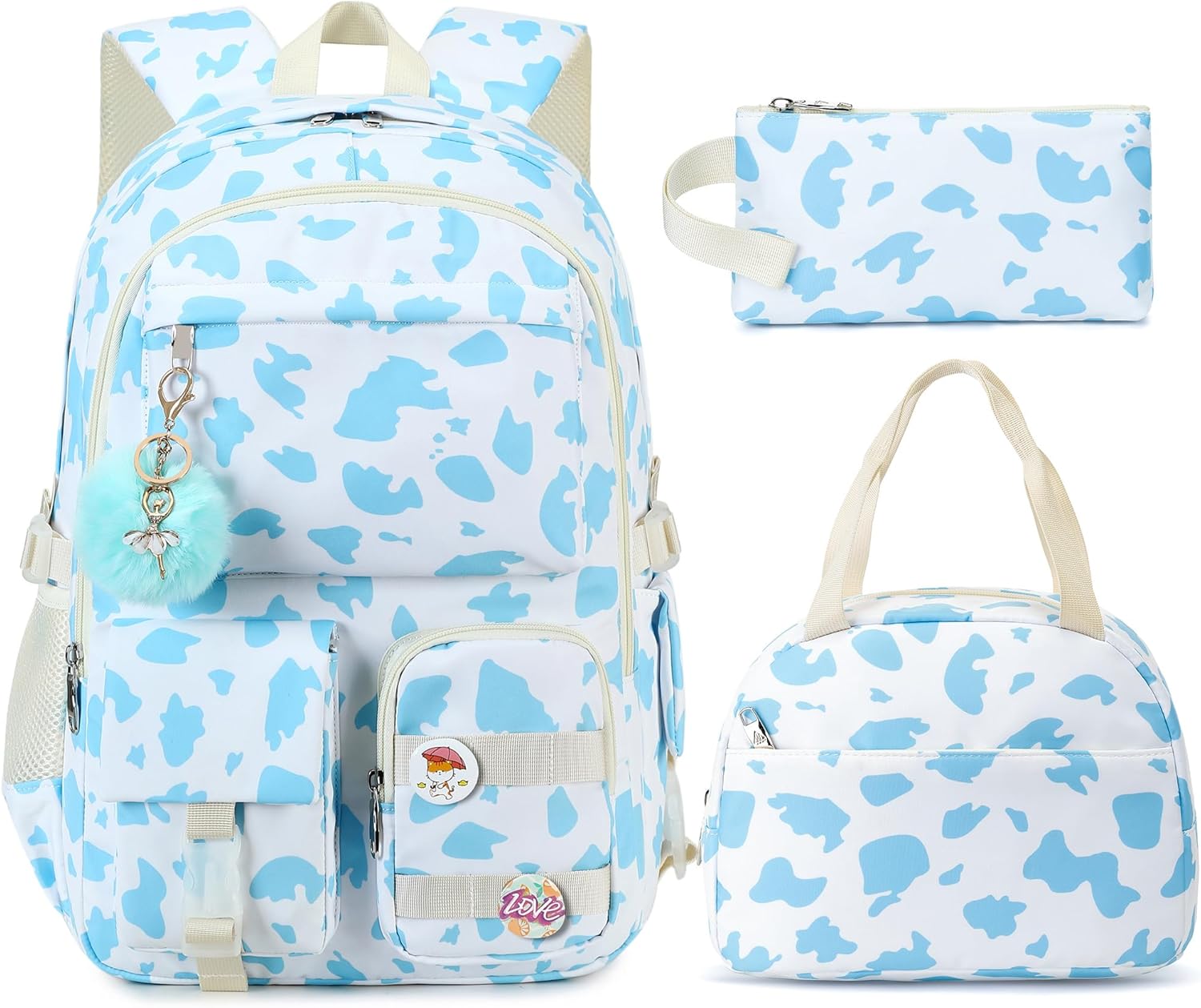 Hidds Backpack for Girls 3 PCS College School Backpacks Kids Bookbag Set with Lunch Box School Bag Daypack Teens Women