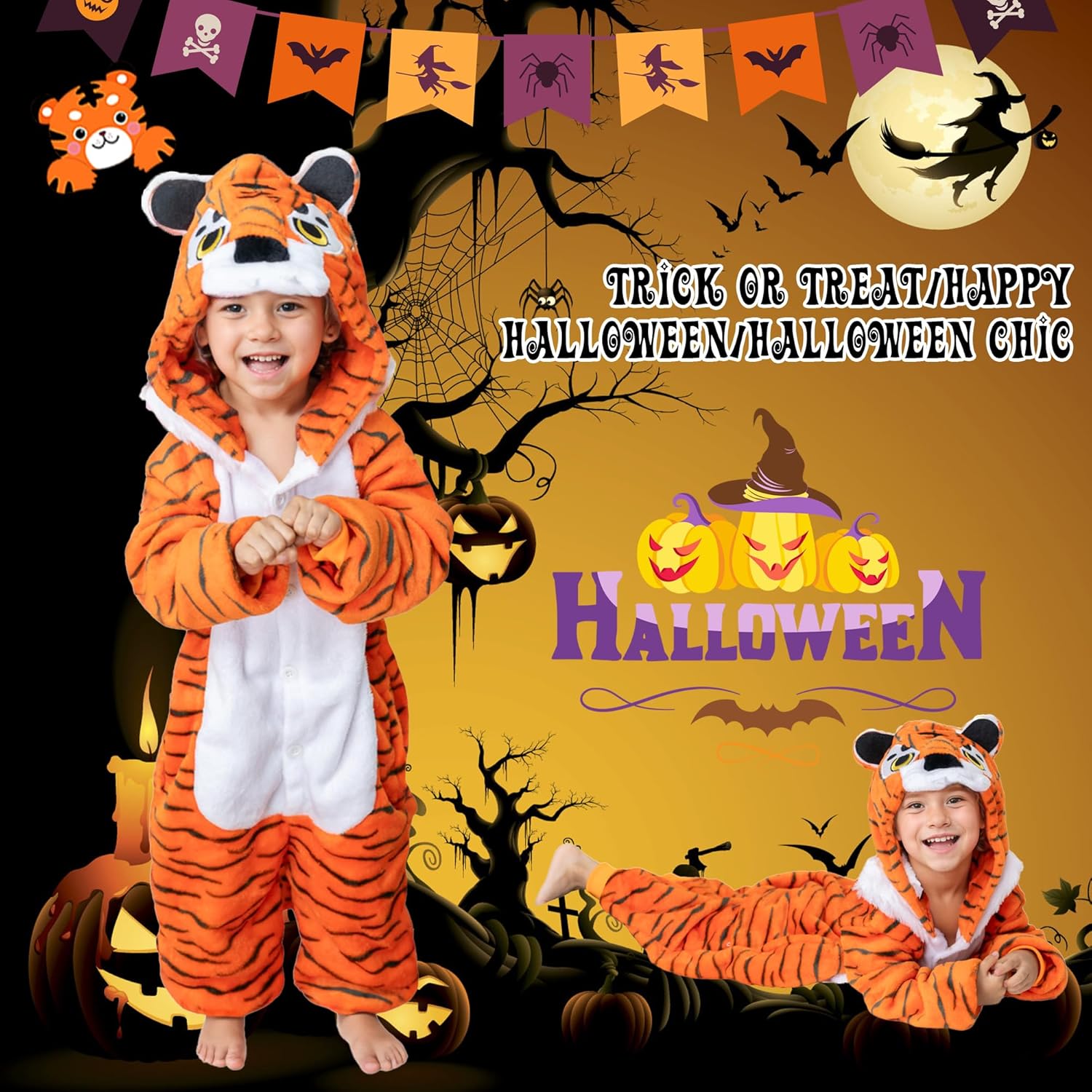Breevo Halloween Dinosaur Tiger Panda Costume Kids Onesie 18M-8Y - Image 4