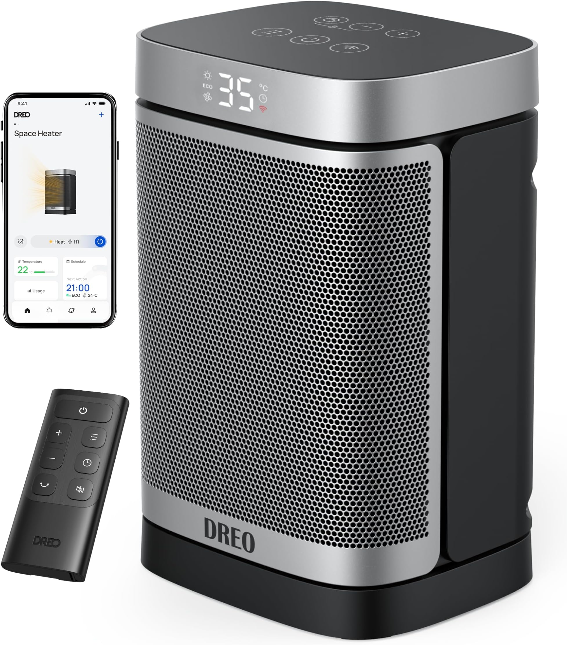 1500W Smart Space Heaters for Indoor Use, Portable Heater with 70°Oscillation, WiFi Alexa & Google Assistant Electric Heater, with Thermostat & Remote, Safety Small Heater for Office Home