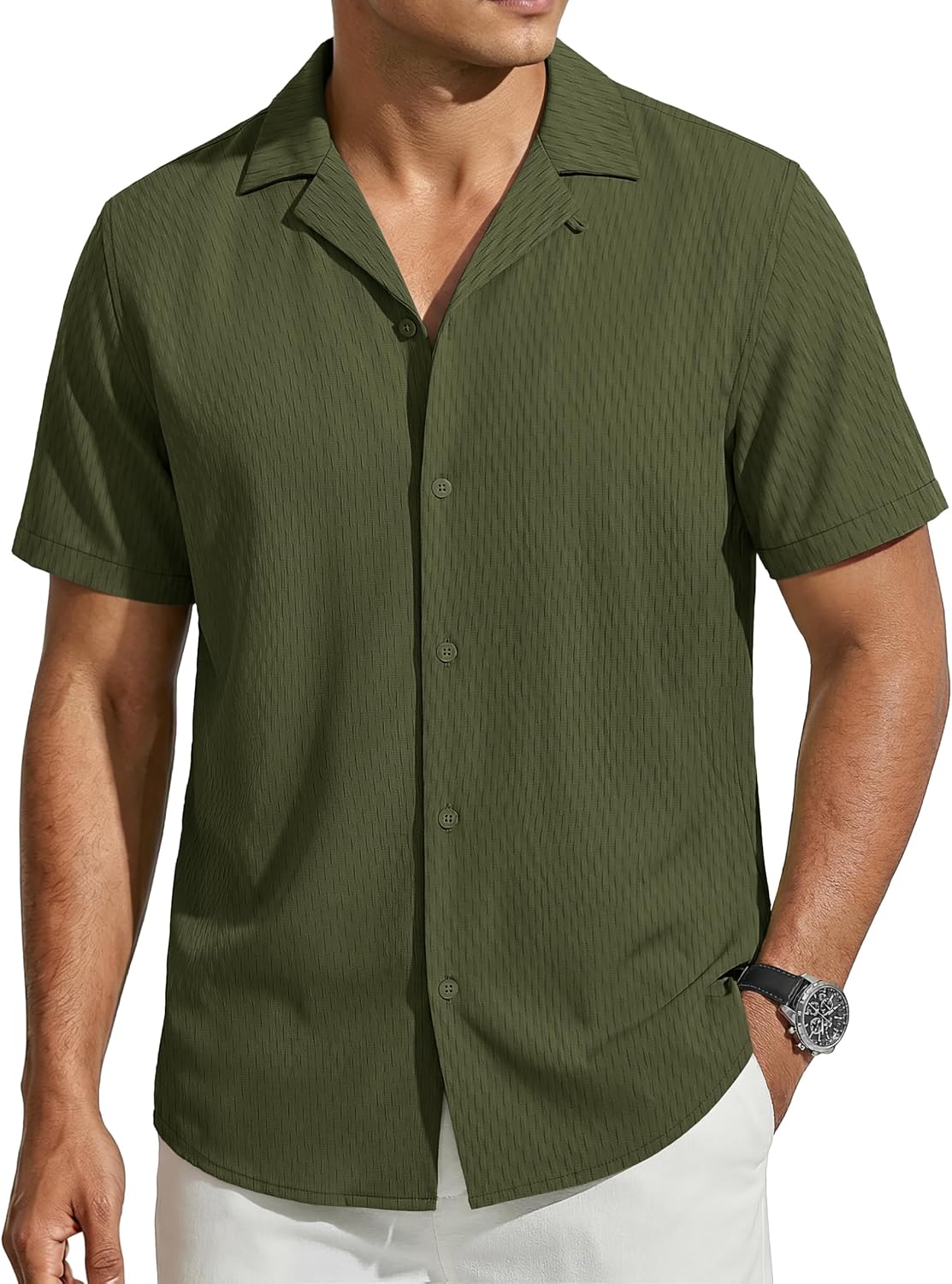 TACVASEN Men's Cuban Guayabera Shirt Short Sleeve Button Down Textured Shirt Summer Beach Vacation Shirts