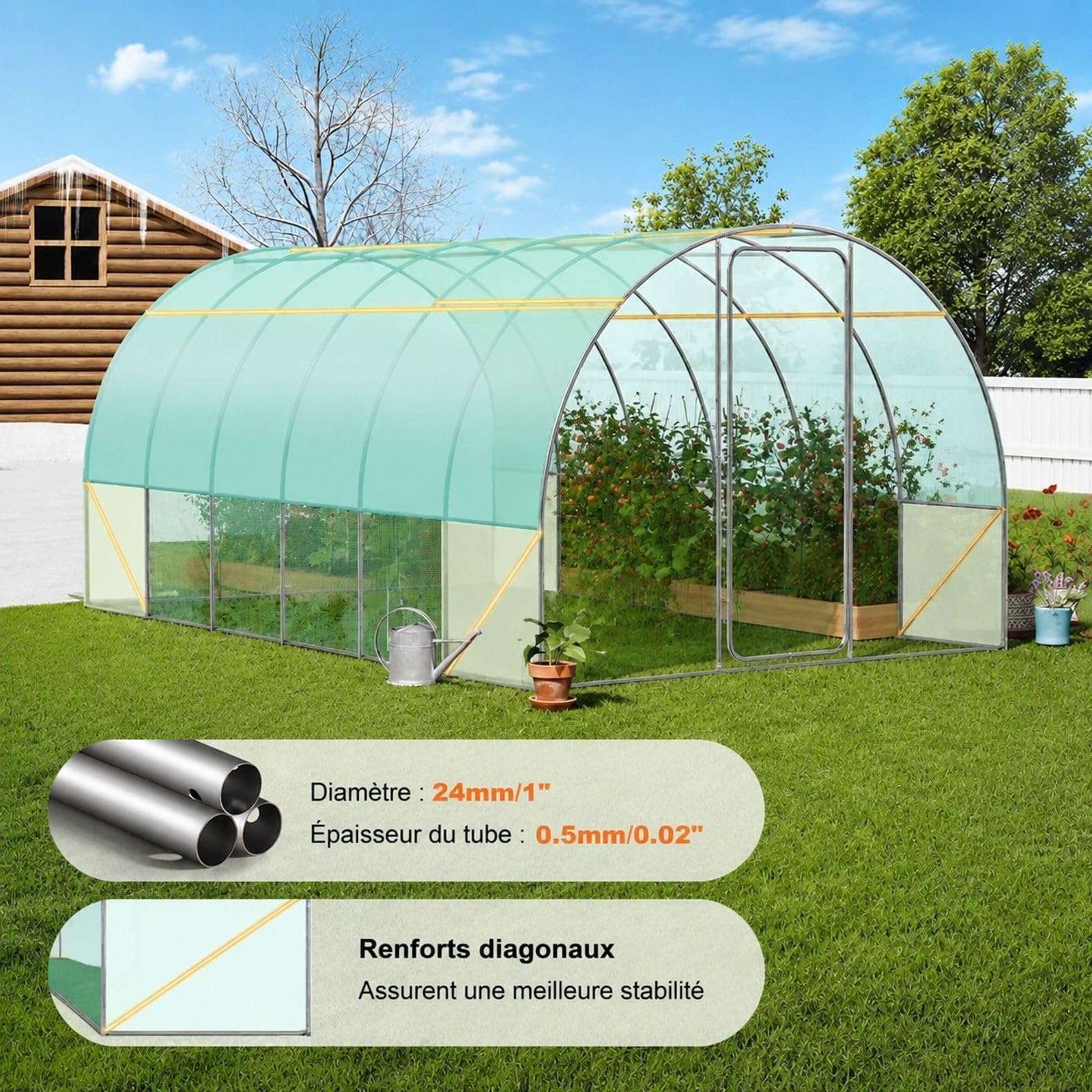 Serre Tunnel pour Plantes avec Cadre galvanisé et Couverture PE Verte, Forme Tunnel pour Jardin et Culture de légumes