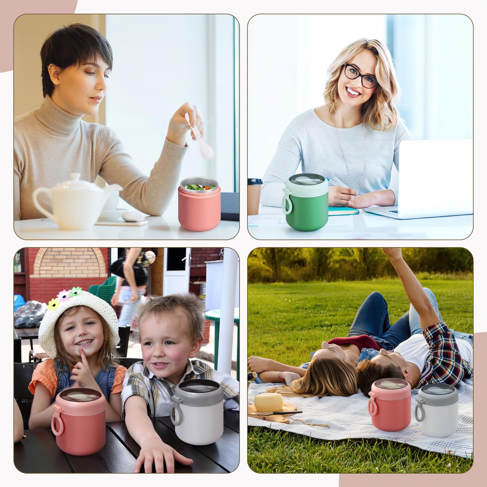 MSYU 6 Pack Isolierte Lebensmittelgläser mit Löffel Edelstahl Thermobecher 530ml Vakuum Suppe Thermobecher für heiße und kalte Speisen Weithals Mittagessen Meal Carrier Container für Schule Büro