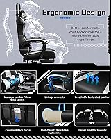 Vista 3 de Yaheetech Silla Gaming, Silla de Videojuegos con Soporte Lumbar de Masaje y Reposapiés Ajustable en Altura, Silla Ergonómica de Gaming