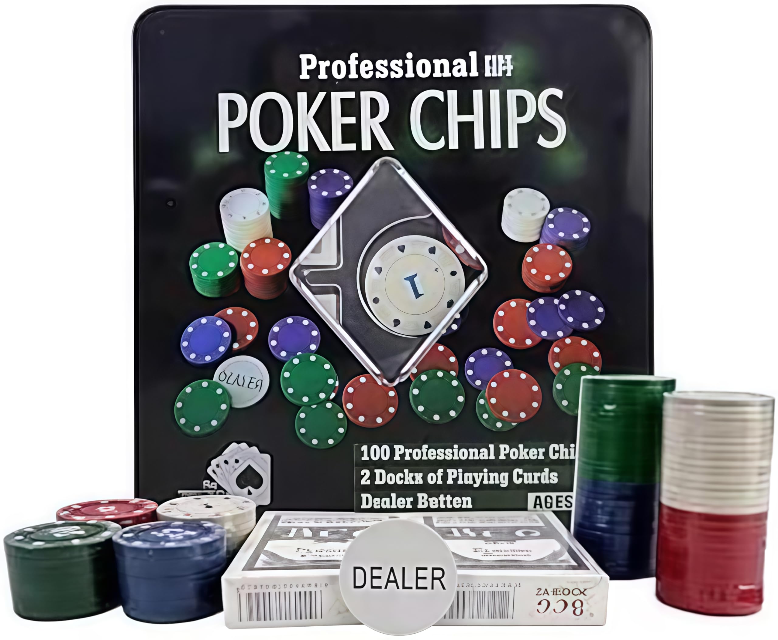 SLEEPHEAD® 100 Pcs Poker Chip Set with Aluminum Storage Box,100 Pcs Poker Chips,2 Decks of Playing Cards and Dealer Button, Home Game,Perfect for Gifts, Family Games, Birthday Parties.