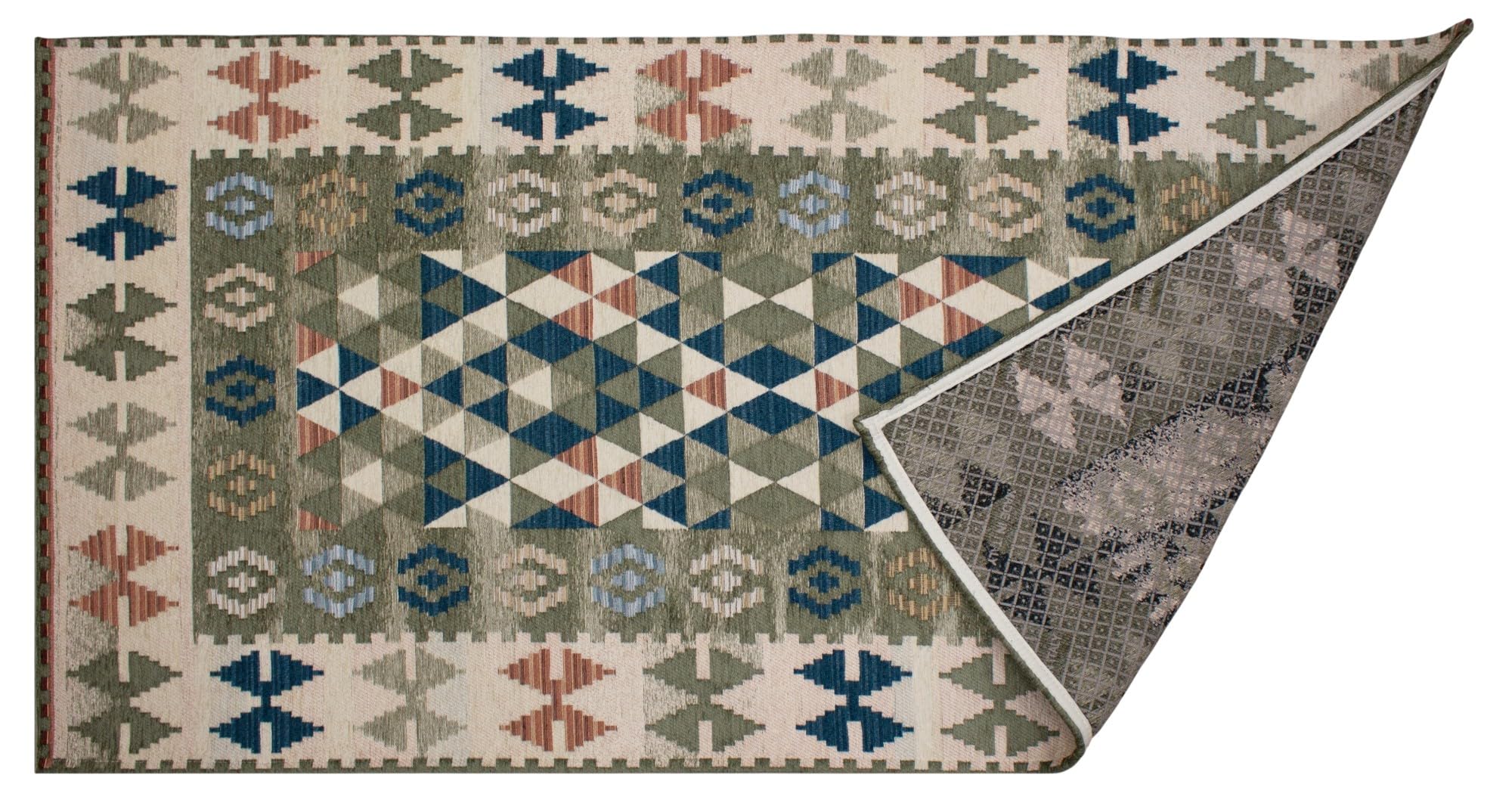Floori Tappeto Kilim Arredo Classico Moderno Orientale Geometrico Colori Moderni Arredo Salotto Camera Passatoia Cucina Con Antiscivolo Made in Italy (Verde Cenere, 160x240 cm)