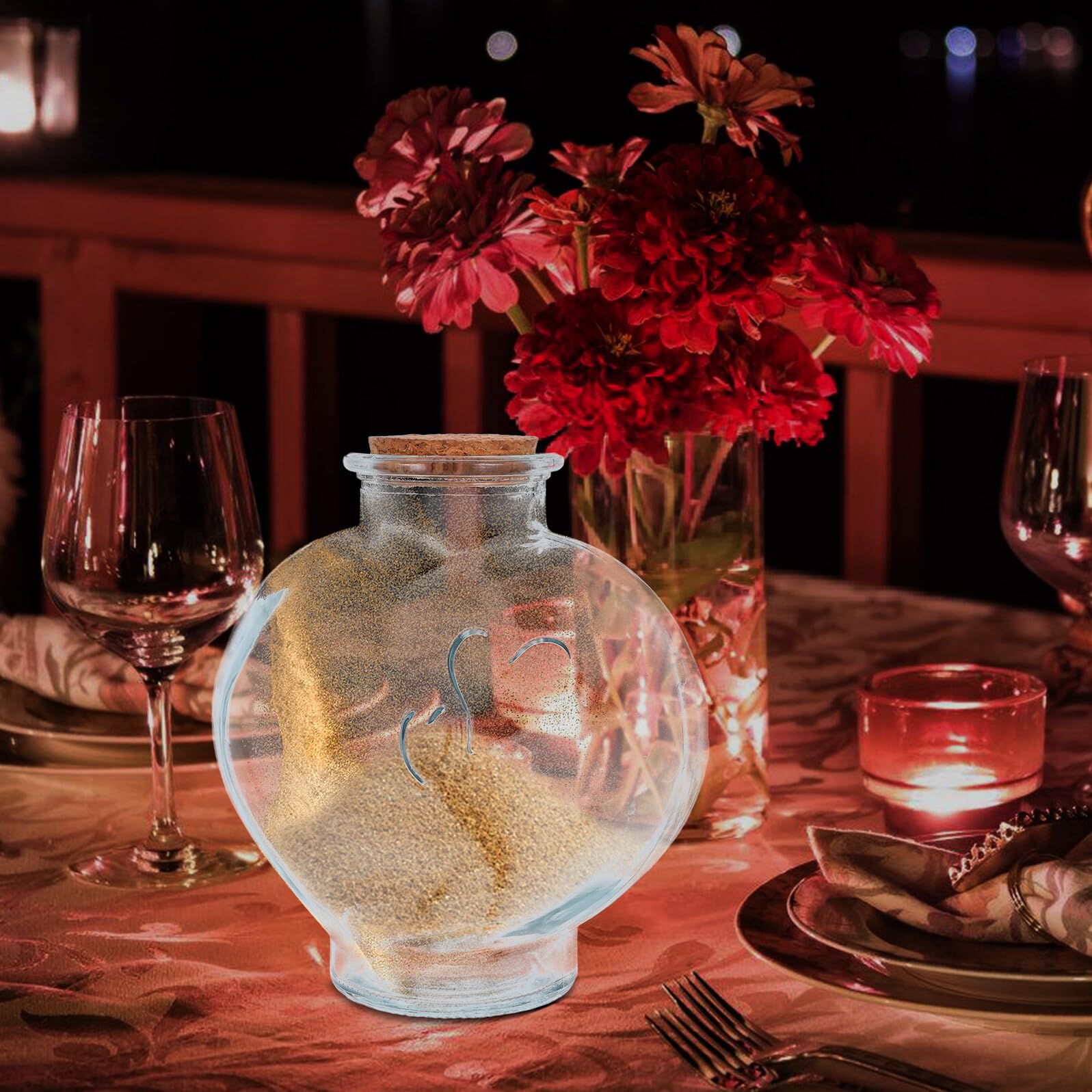 3 Stück Glasflaschen mit Korken Herzform und Kleines Fläschchen aus Glas für Sandzeremonie Hochzeit Deko Erinnerungsbehälter